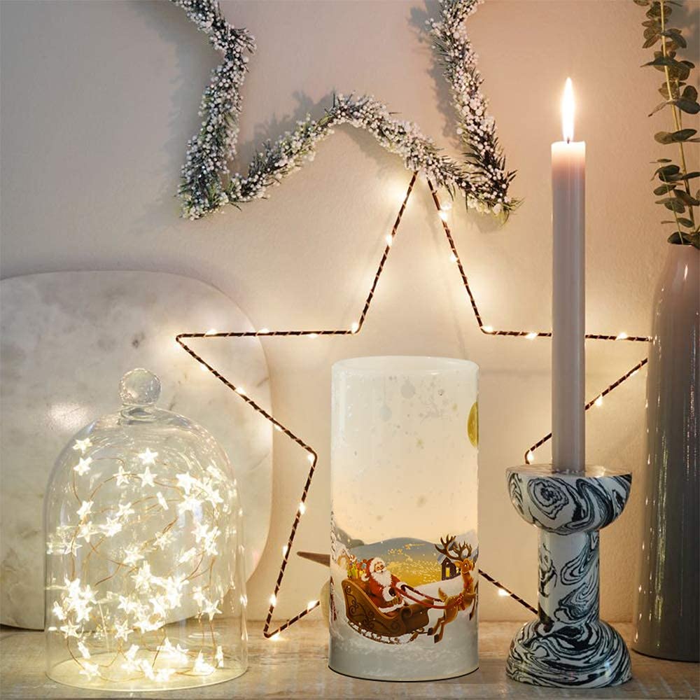 Eldnacele Christmas Flameless Candles with Timer, LED Flickering Battery Pillar Candles with 6H Timer and Santa Snowman Decals, Festival Winter Party Decoration Set of 3 (D 3” x H 4” 5” 6”) - Santa