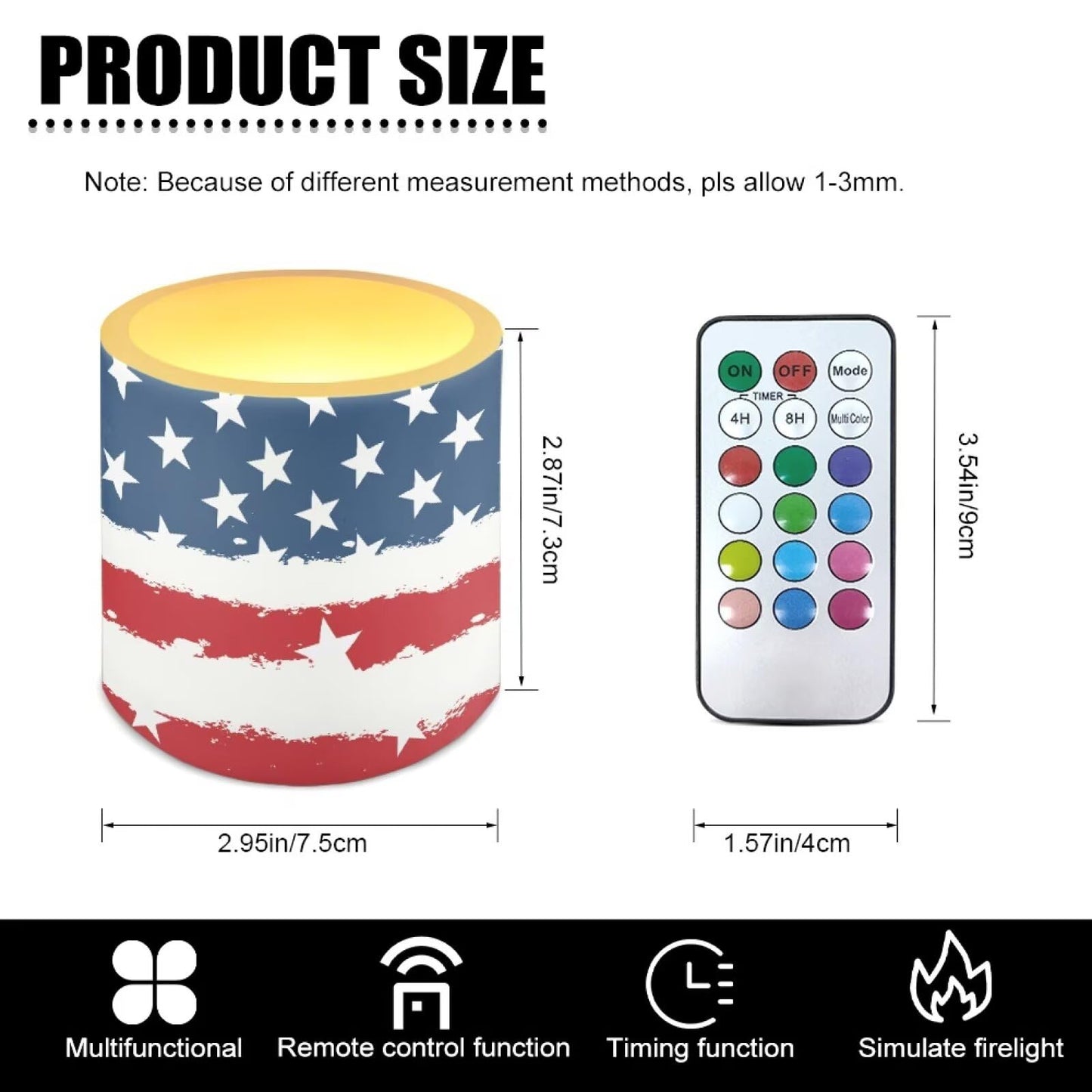 NETILGEN Novelty American Flag Theme 4 Pieces Flameless Candles with Remote Timer Battery Operated LED Flickering Candles for July 4th Patrotic Independence Day Decor