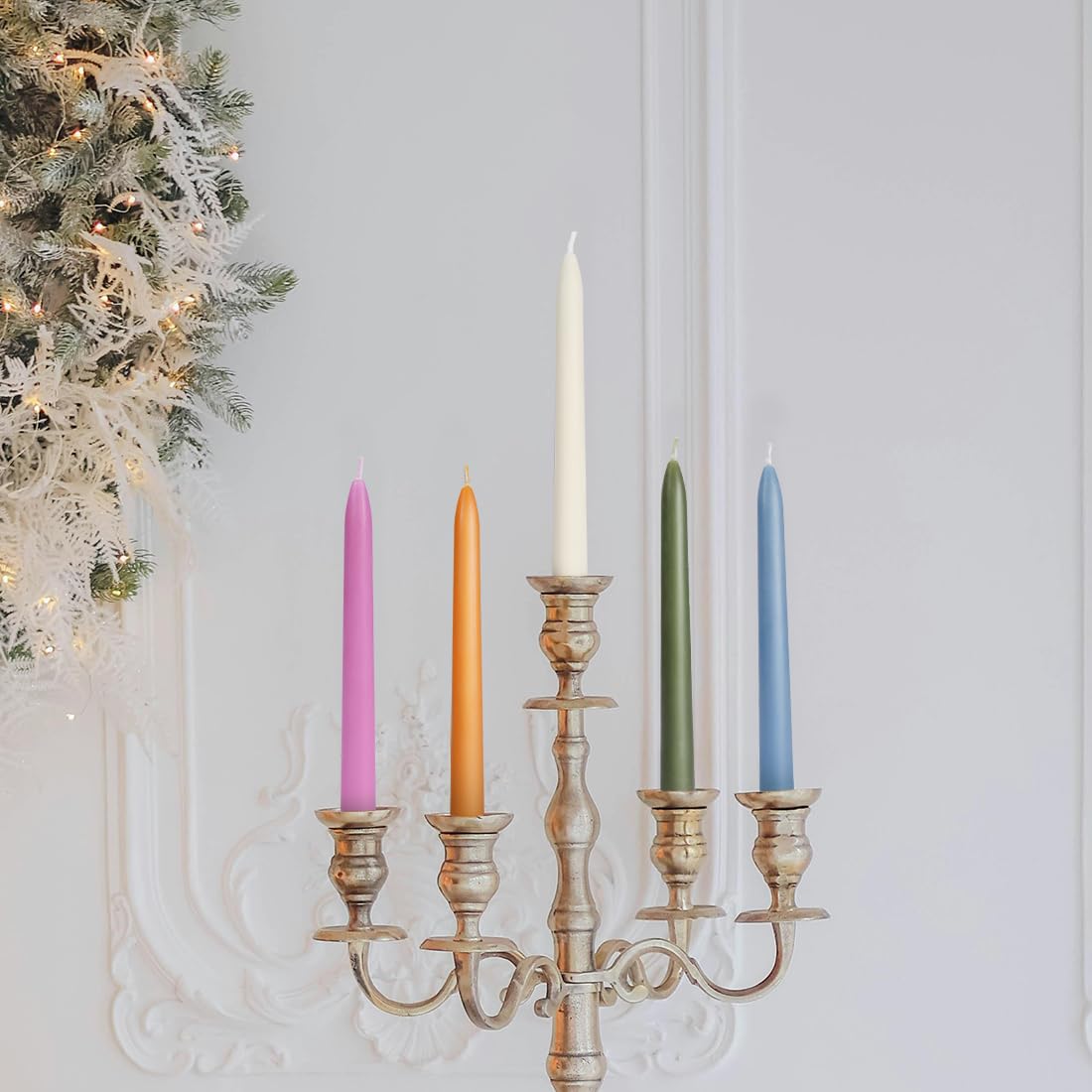 Olorvela Blue Beeswax Taper Candles,8" Long Candlestick,smokeless dripless unscented Natural Beeswax Candles.for Gift,Mother's Day (Blue)