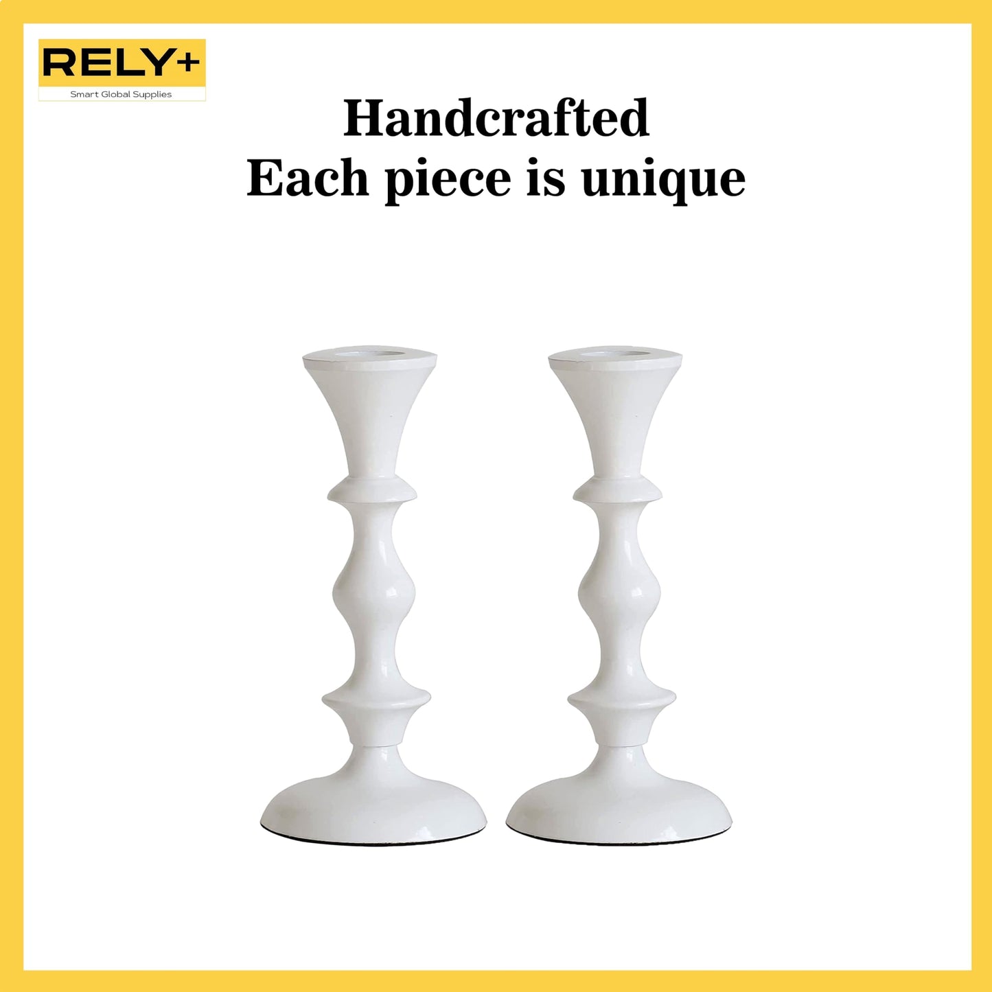 Rely+ White Metal Taper Candle Holders Set of 2 – 5.75" Decorative Candlestick Holders for Table Centerpiece, Home Décor, Dining Table, Wedding & Party Decorations