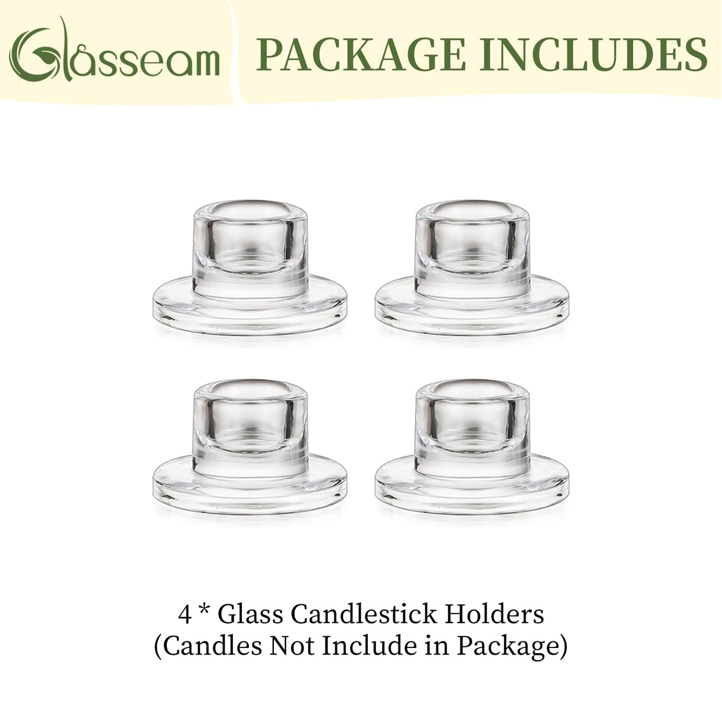Glasseam Glass Tapered Candlestick Holders: Small Taper Candle Holders Set of 4 Clear Candle Sticks Holder for Table Centerpiece Short Modern Candle Holder for Wedding Christmas Home Decoration