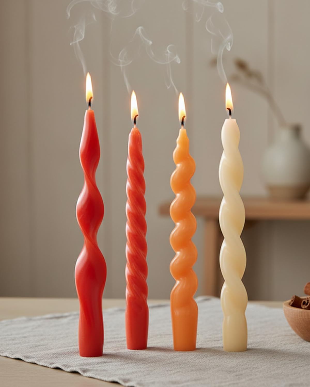 Orange Taper Candle Stick Spiral Taper Candle for Wedding Party Fall Decoration Home Dinner Decoration Unscented Candles,7.6inch,4 Pack