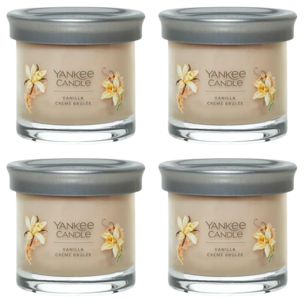 Yankee Candle Small Tumbler Scented Single Wick Jar Candle, Vanilla Creme Brulee, Over 20 Hours of Burn Time, 4.3 Ounce (Pack of 4)