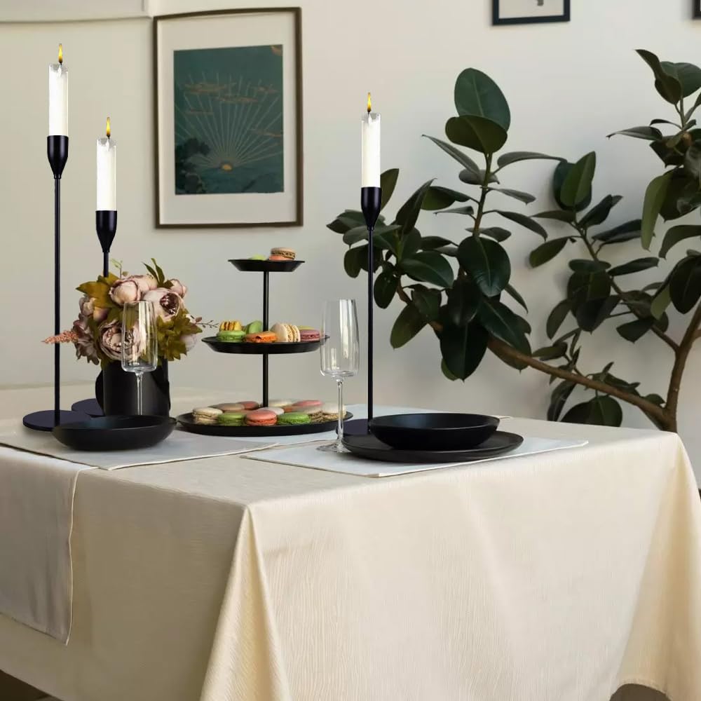 Candle Holder Black Candlestick Holders Set of 3 for Taper Candles, Matte Metal Candle Holders for Wedding Anniversary Party Mother's Day Dining Table Centerpiece Home Decoration