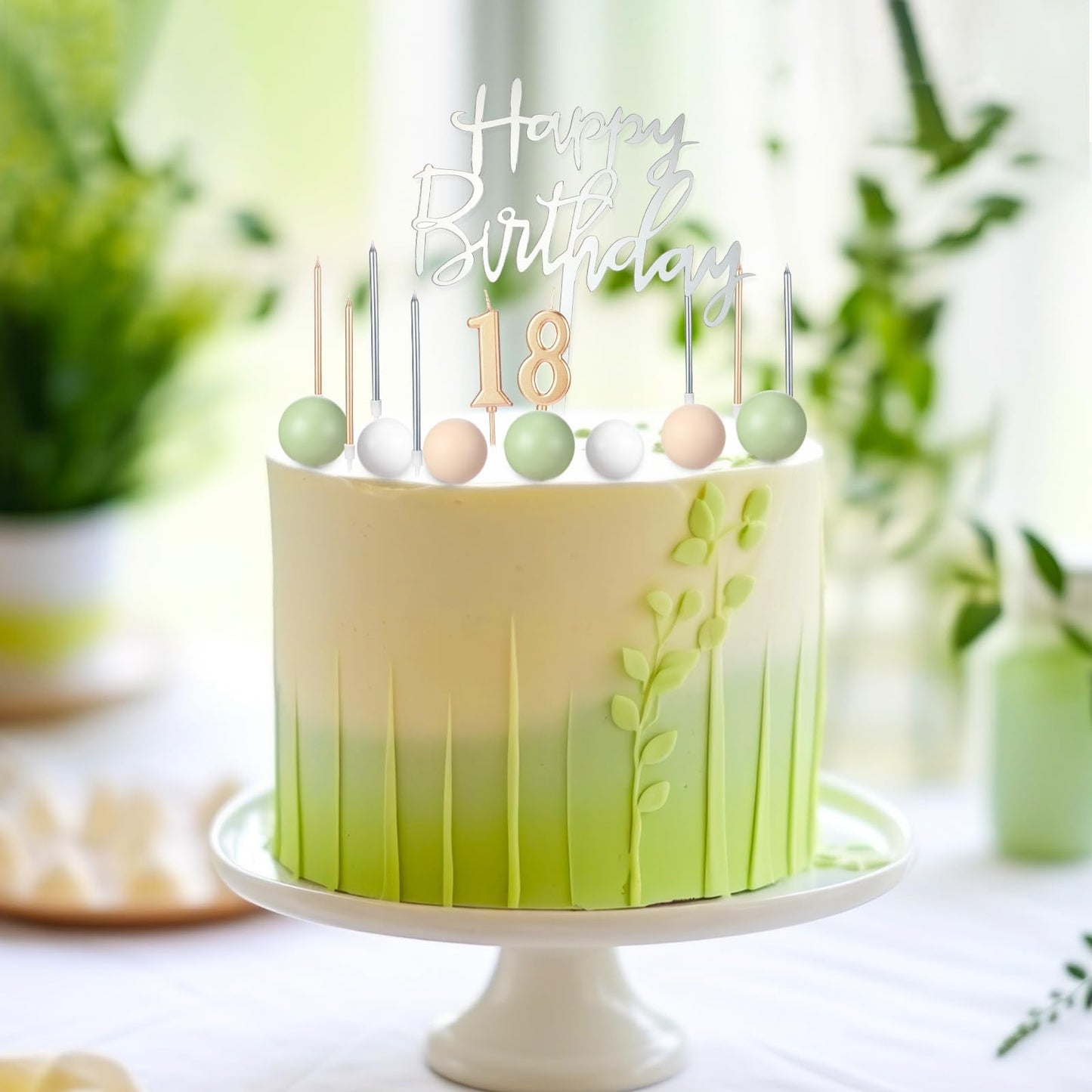 Yerliker 34 Pcs Happy Birthday Cake Toppers Decorations Birthday Candles DIY Cake Decor for Men Women Wedding Anniversary(Sage Green)