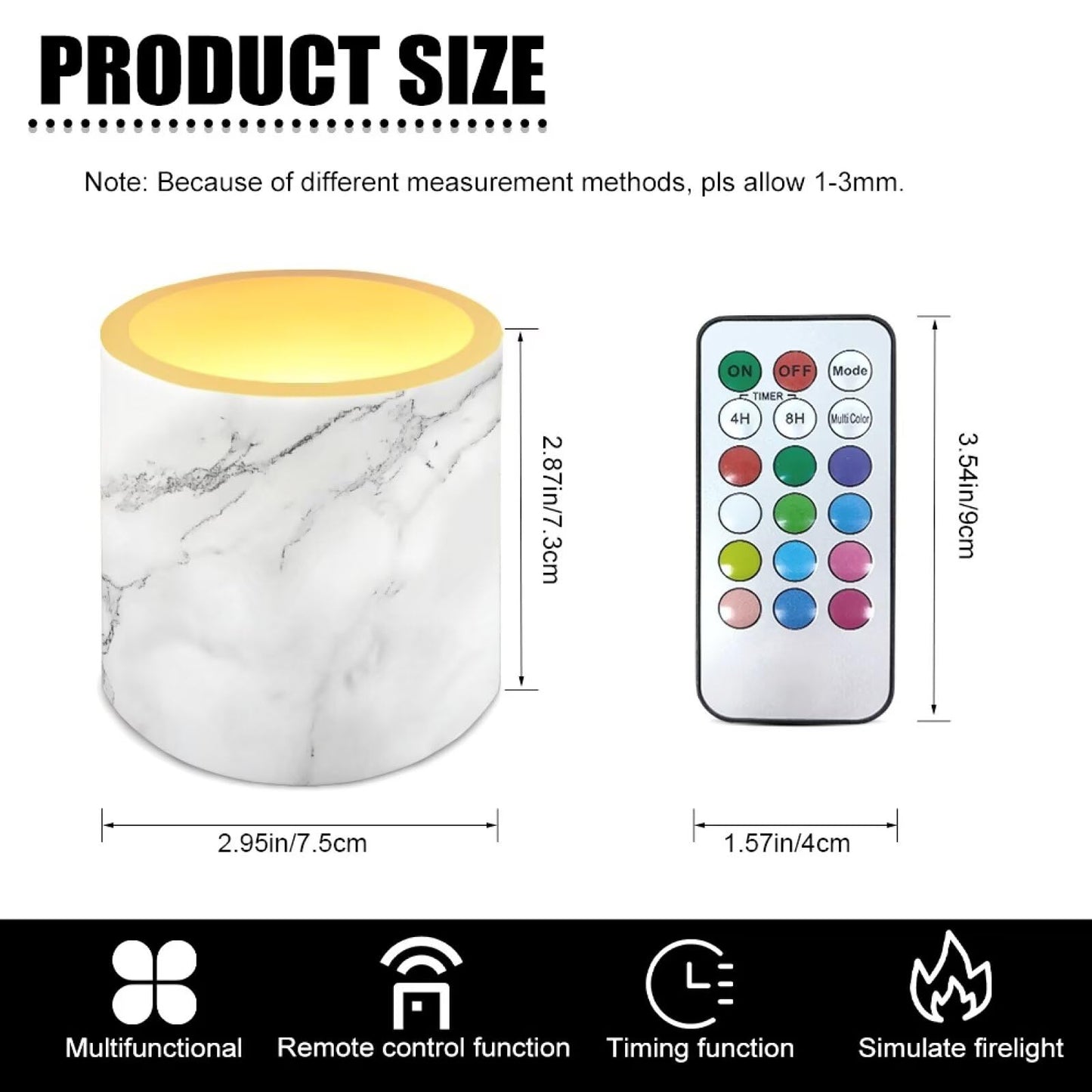 Cozeyat Silver Marble Flameless Candles 4 Pack Battery Operated with Remote Control Timer LED Pillar Candles Waterproof for Indoor Outdoor Beach