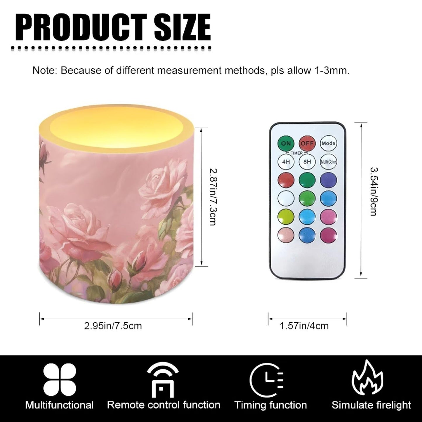 Cozeyat Pink Floral Versatile LED Flameless Candles 4 Pack Battery Operated with Remote Control Timer Dancing Flame Waterproof for Indoor Outdoor Home Table