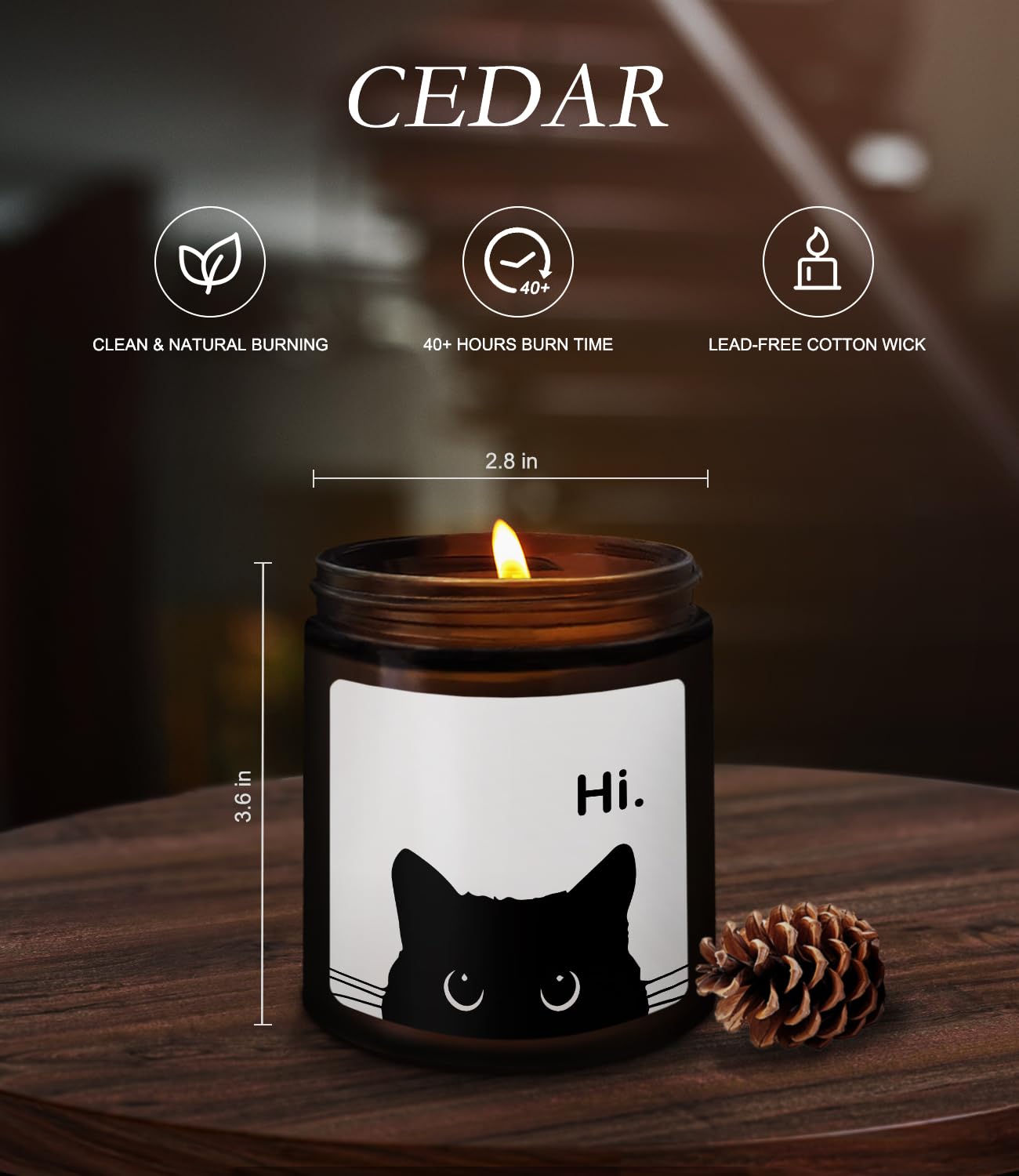 ISANOU Cat Candle,Gifts for Cat Lovers,Cat Mom Cat Lady Gifts,Cat Owner Gifts,Black Funny Cat Themed Gifts for Women,Cedar Fragrance Scented Candles,8 oz