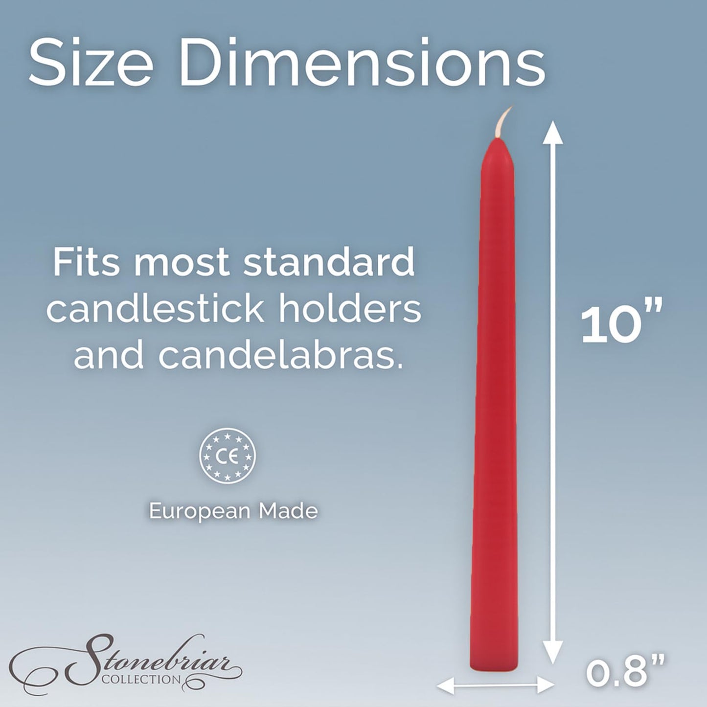 Stonebriar Unscented Taper Candles – 7 Hour Burn Time, Long-Lasting Wax Candles for Weddings, Holidays, Home Décor & Special Events, Pack of 10, Red, 10"