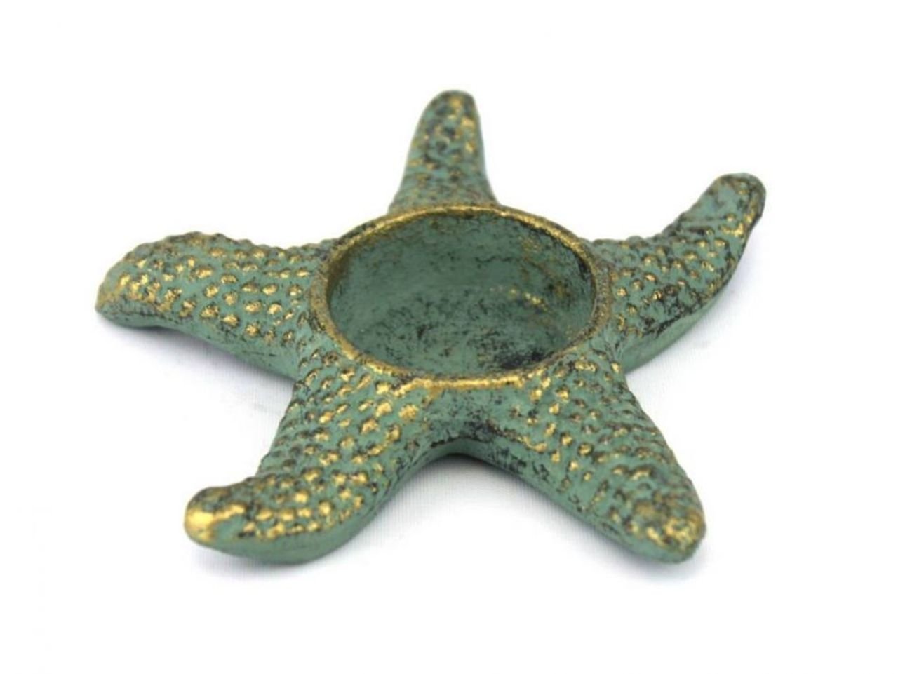 Hampton Nautical Cast Iron Starfish Decorative Tea Light Holder, 4.5", Antique Bronze