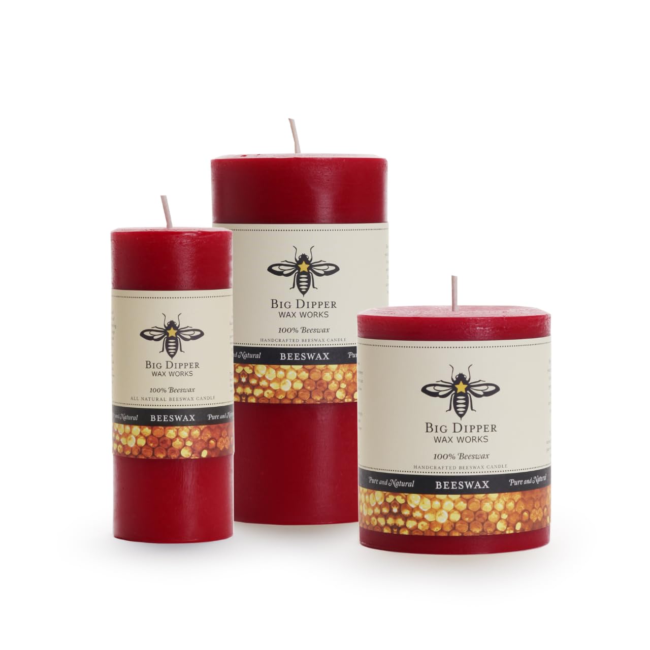 BIG DIPPER WAX WORKS 3X4 Red Beeswax Pillar, 1 EA