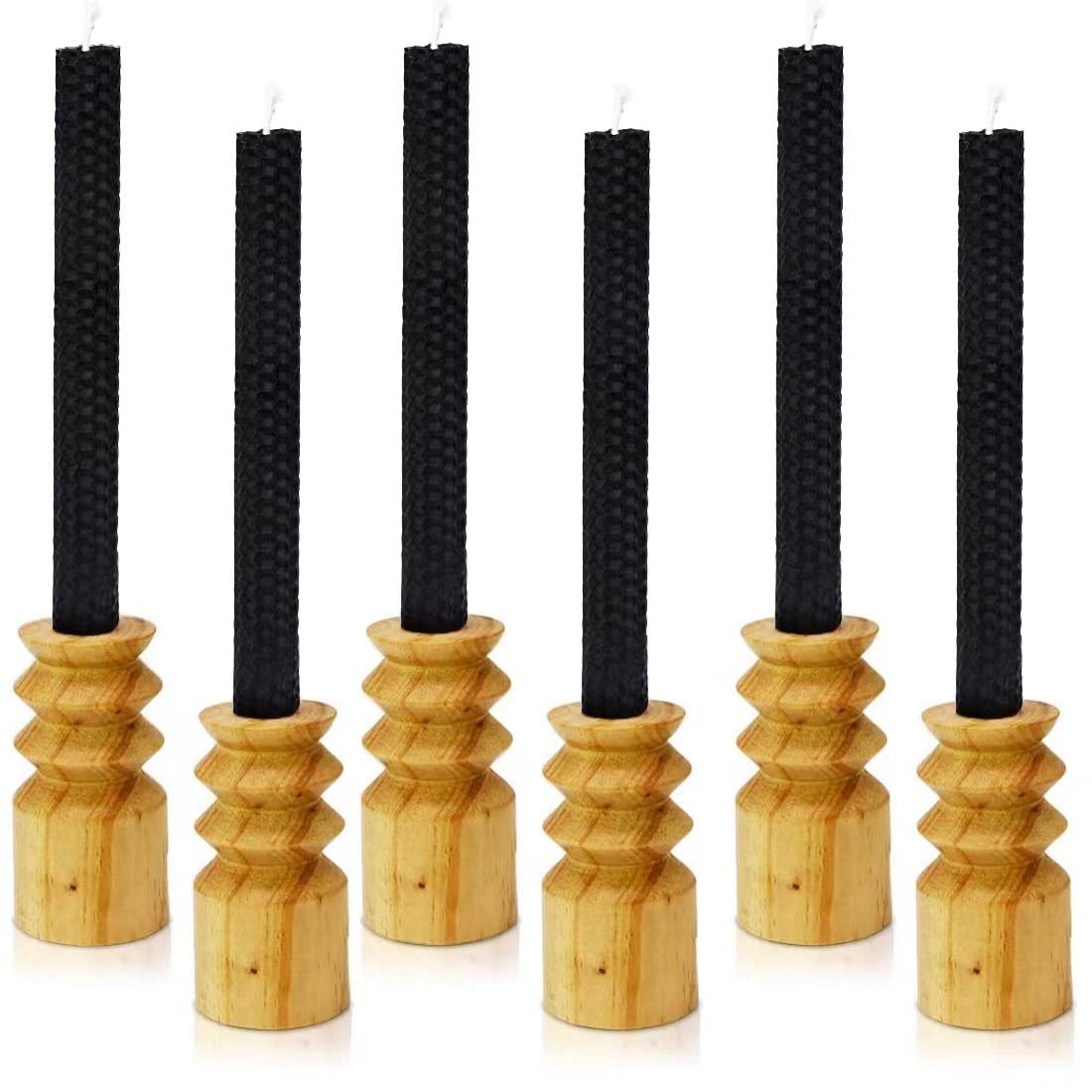DEYBBY Natural Beeswax Taper Candles,Honeycomb Design Hand-Rolled Beeswax Candles, Dripless and Smokeless, Set of 6(Black)