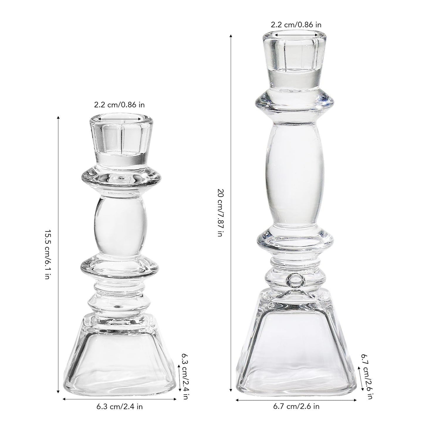 CHOCSTAY Glass Candlestick Holders Set of 3, Clear Taper Candle Holders for Table Centerpiece, Home Decorations, Wedding and Party