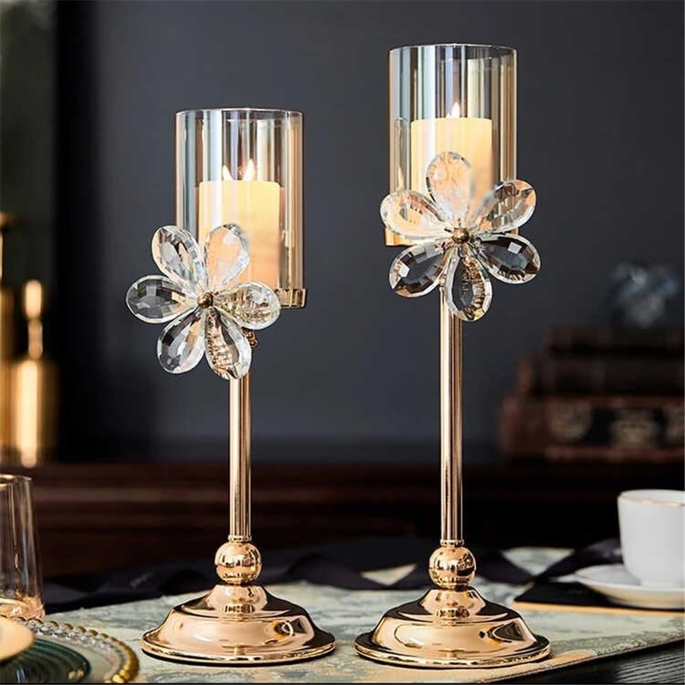 Candlestick Holders Light Luxury Crystal Petal Glass Candlestick Retro Table Decoration Ornaments Candle Holder Candle Holders(Clear,Small)