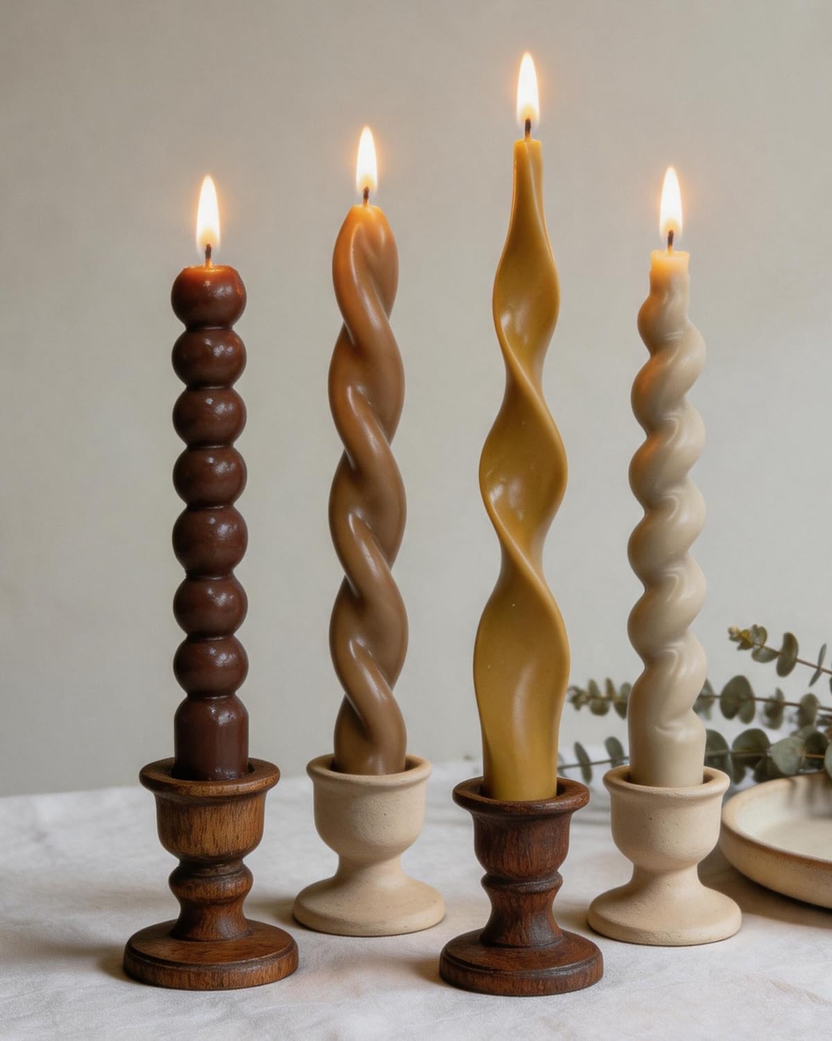 Spiral Taper Candles Brown Short Candle Sticks Unscented Smokeless Twisted Candlesticks for Dinner Party Holiday Fall Halloween and Harvest-7.5inch-12pack