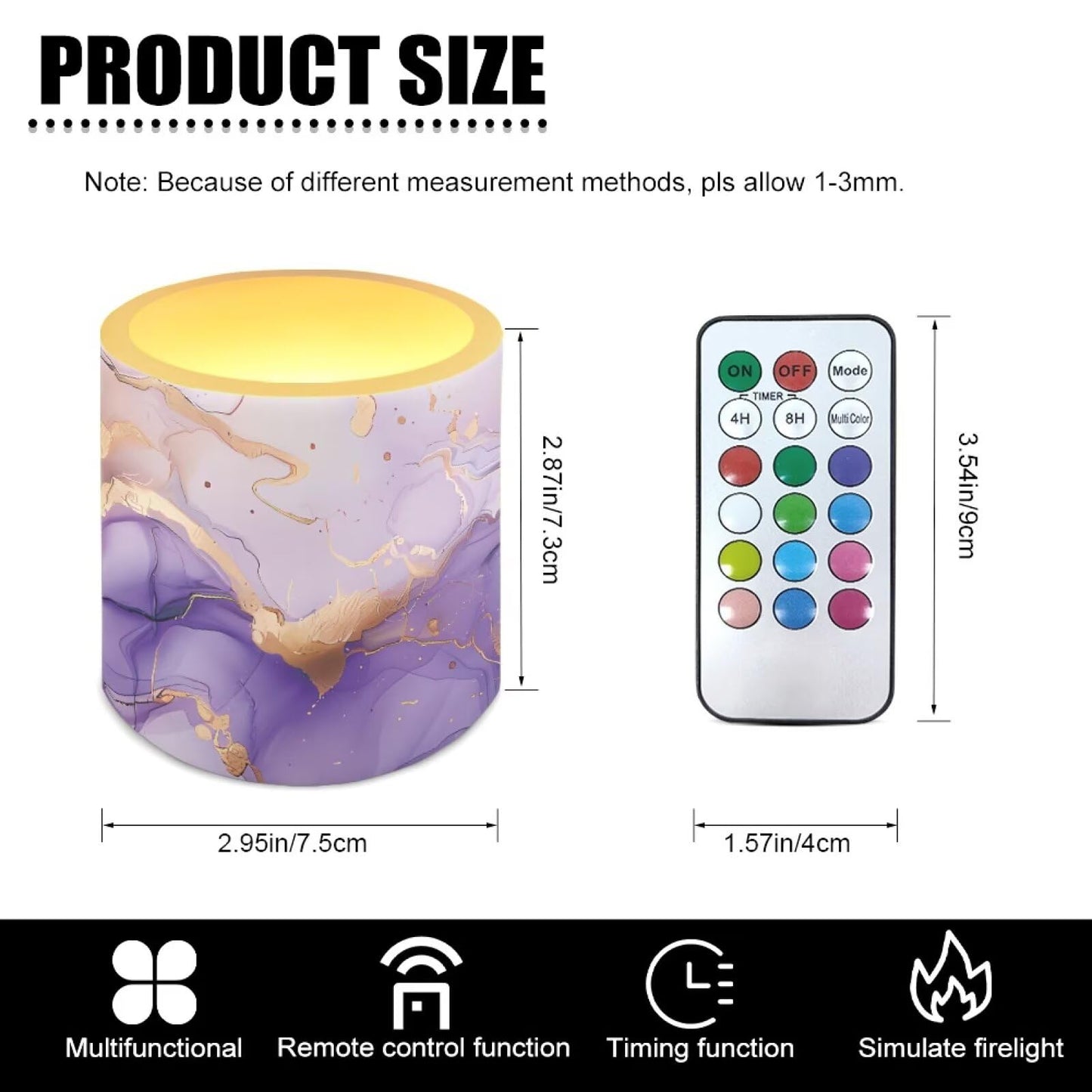 Cozeyat Purple Blue Marble Romantic Ambiance Flameless Candles 4 Pack Battery Operated LED Pillar Candles with Remote Control Timer Waterproof for Indoor Outdoor Use