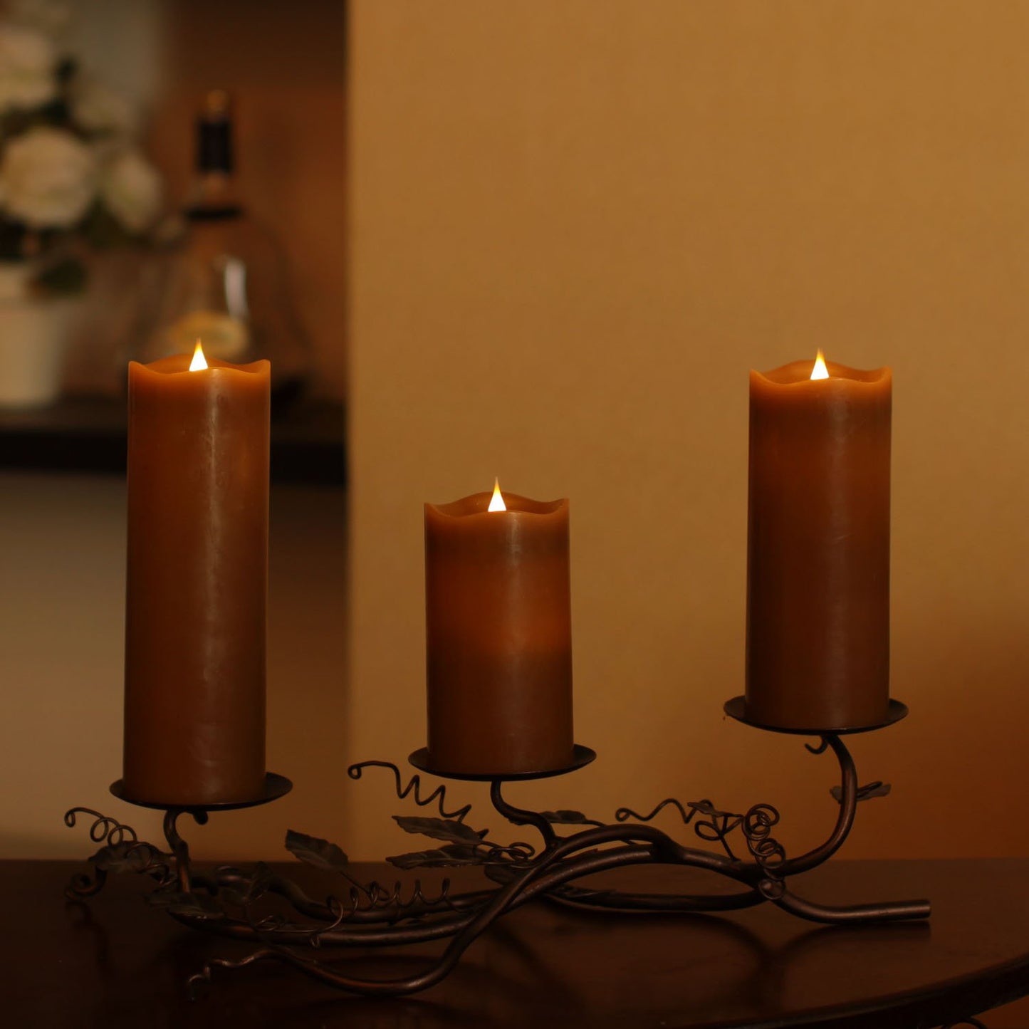 3D Moving Flame Led Candle With Timer, Dancing Flame Led Candle for Home Halloween Decoration, 3x5 Inch, Brown