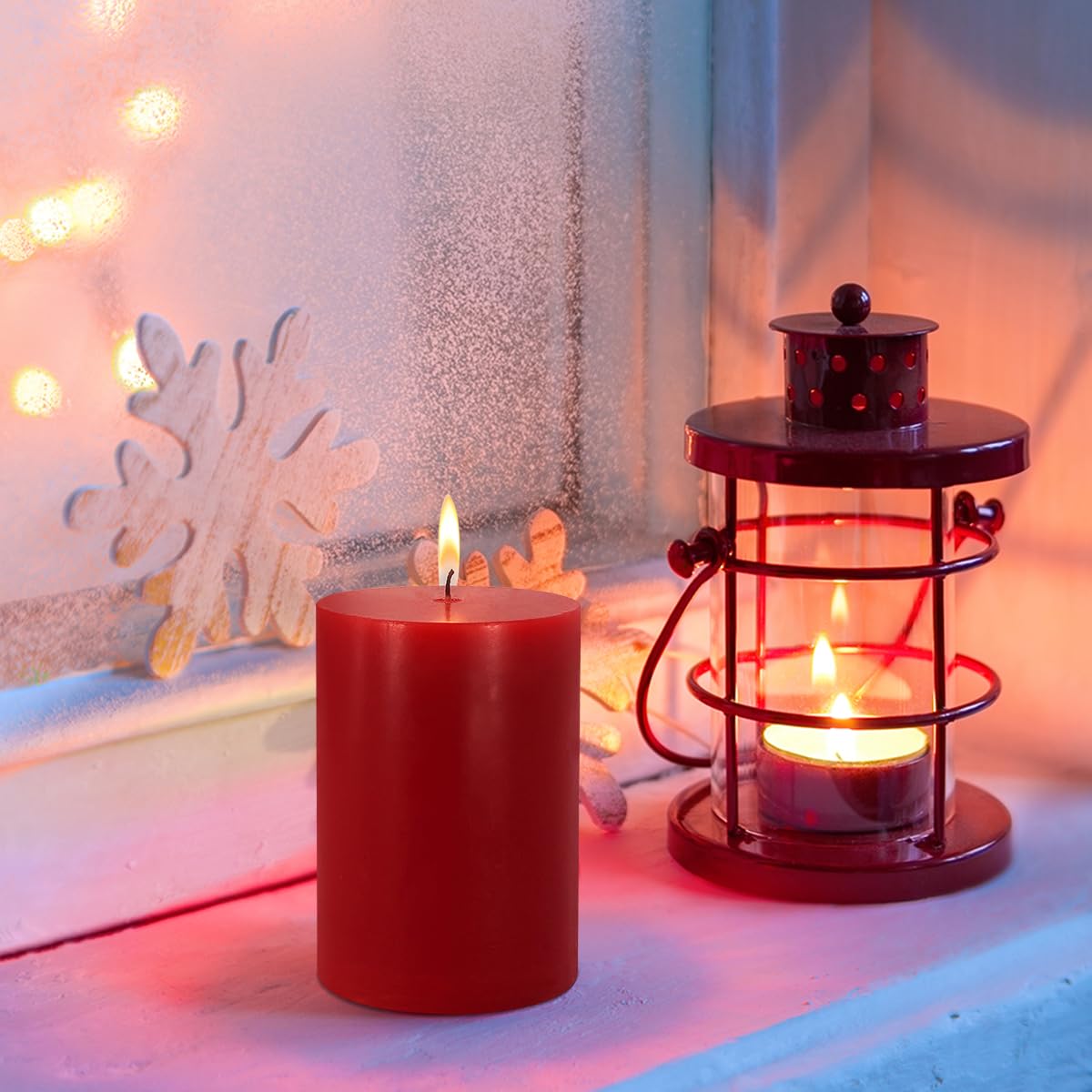 2.75x3.25 inch Red Pillar Candles Set of 6, Unscented Red Candles, Dripless Candles, Ideal as Wedding, Parties, Spas, Dinner, Home Decoration, Church