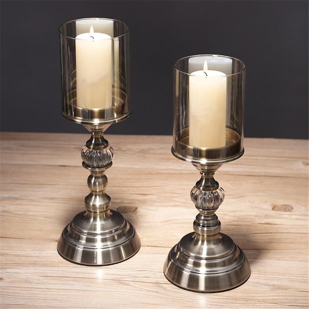 Candlestick Holders 2 Pcs Retro Metal Glass Candle Holder Luxury Dining Table Decoration Candlestick Candle Holders