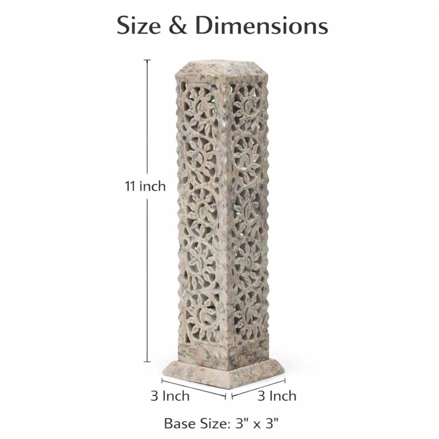 Carry Me Handmade Marble Soapstone Incense Stick Burner | Candle Stick Holder | Tea Light Stand - Perfect Incense Tower for Gifting. Decorative Home and Kitchen Decor (3 x 3 x 11 Inches)