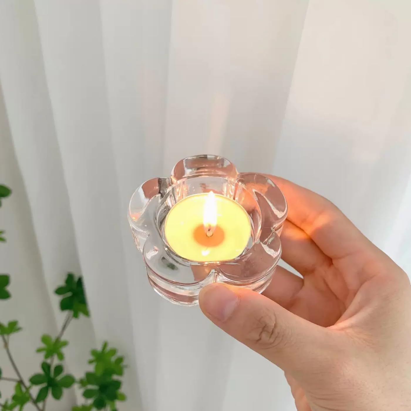 8-Piece Glass Flower Tea Set & Thick Glass Candle Holders - Crystal Clear Table Centerpieces for Home Decor Wedding Party