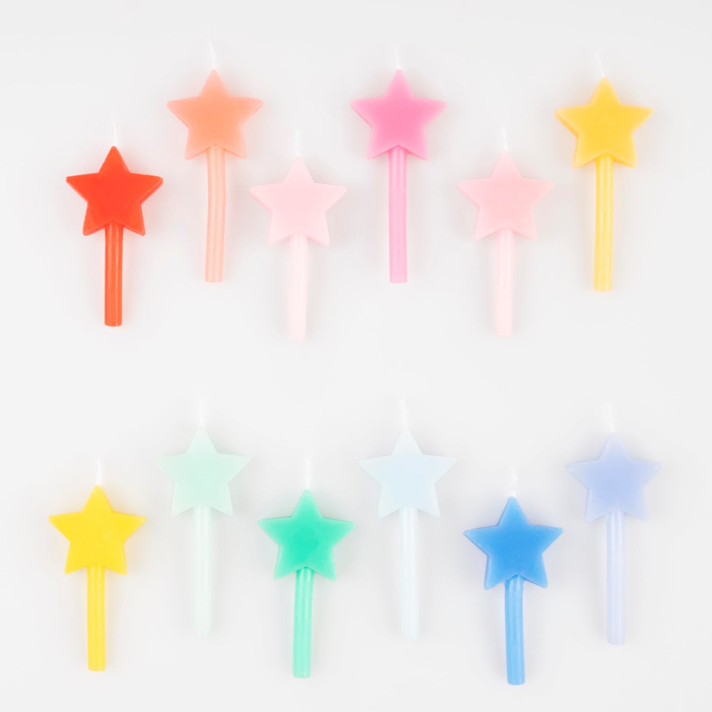 Meri Meri Rainbow Star Candles (Pack of 12), Baby Shower and Bridal Shower Candles for Cakes and Cupcakes, 12 Colors, Average Candle Height with Stick: 2.125", Unscented