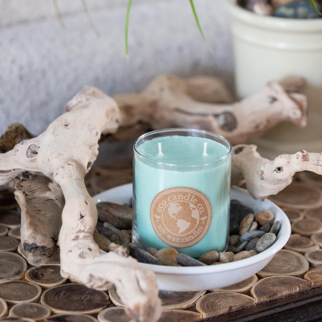 ECO CANDLE CO. Recycled Candle, Seagrass, 18 oz. Double Wick - Scents of Coconut, Jasmine, Eucalyptus, Vetiver, Driftwood, & Seaweed - 100% Soy Wax, No Lead, Kraft Paper Label & Lid, Hand Made