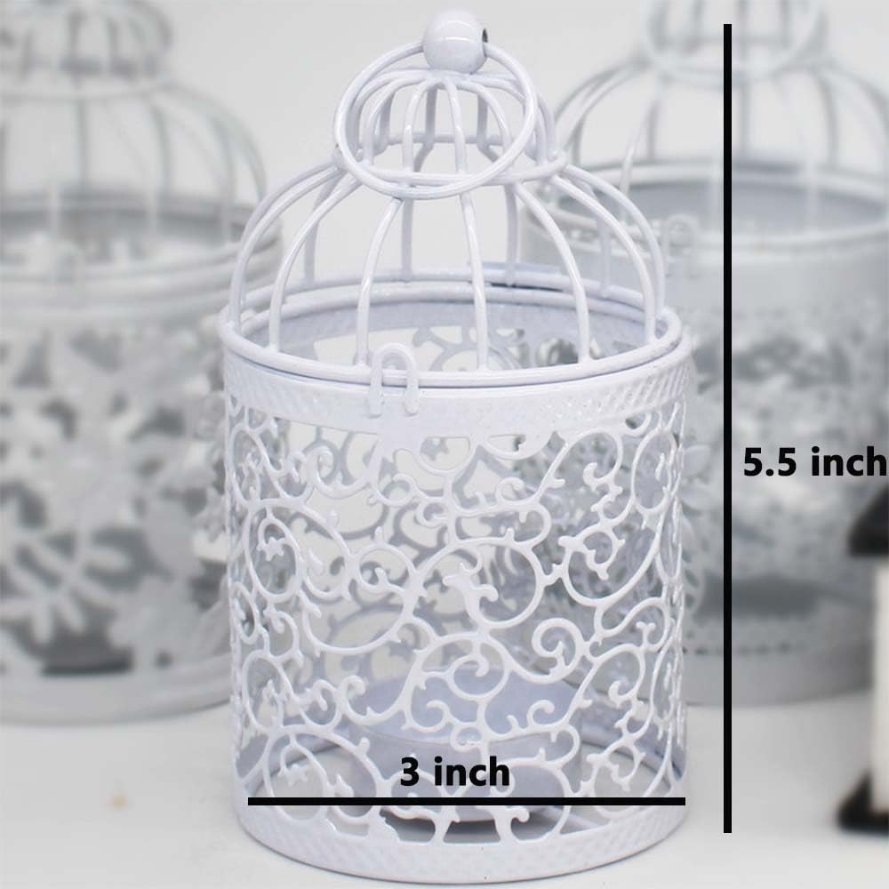 Candle Holders for Decor, Tealight Candle Holder for Centerpieces, Small Cage Shape with Hanger Ring, 2 Pieces Set (C-White)