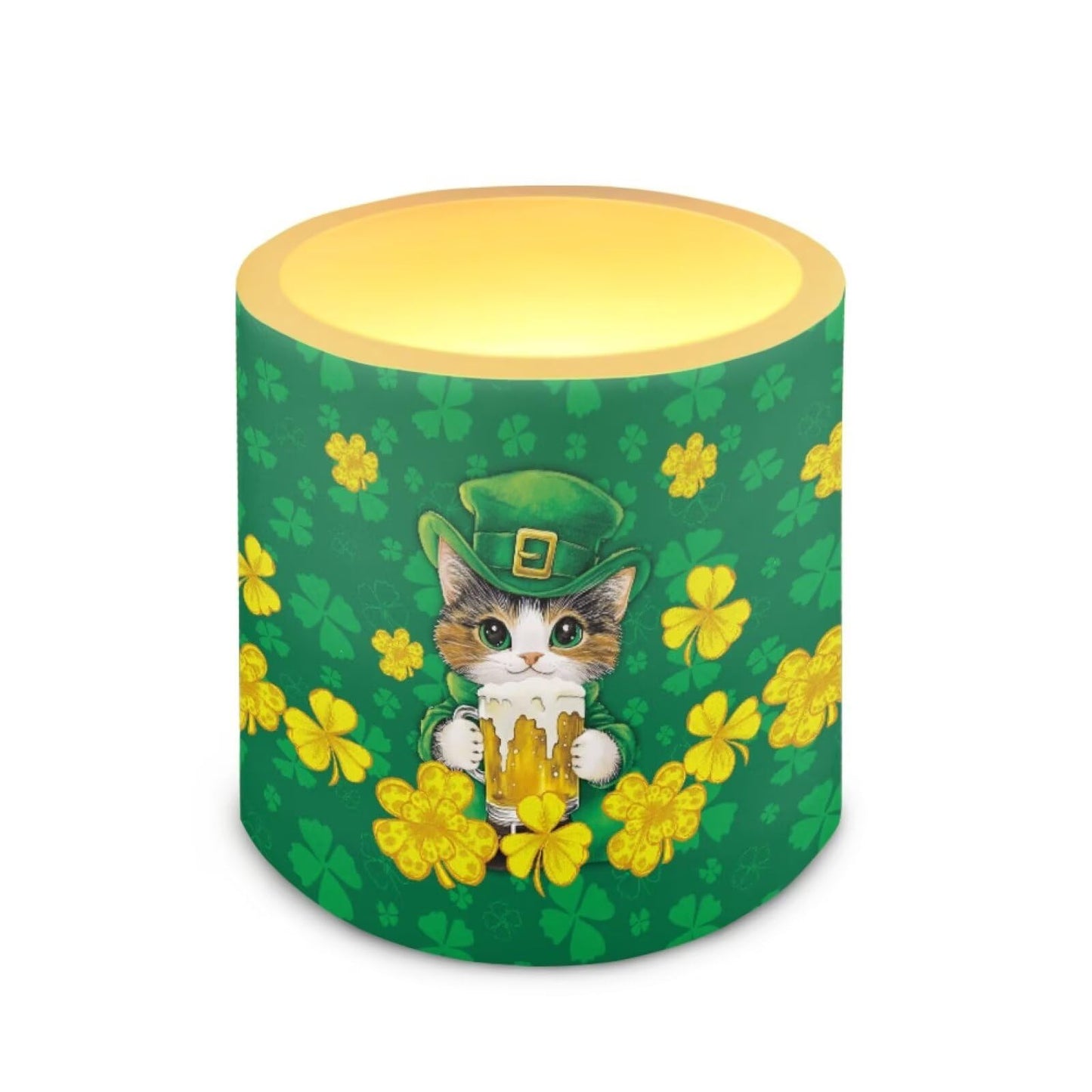 Merkmak 4 Pack Cute Cat Flameless Candles with Timers Flickering Battery Operated LED Candles with Remote St Patrick's Day Shamrocks Tea Lights for Party, Banquet, Home Decoration