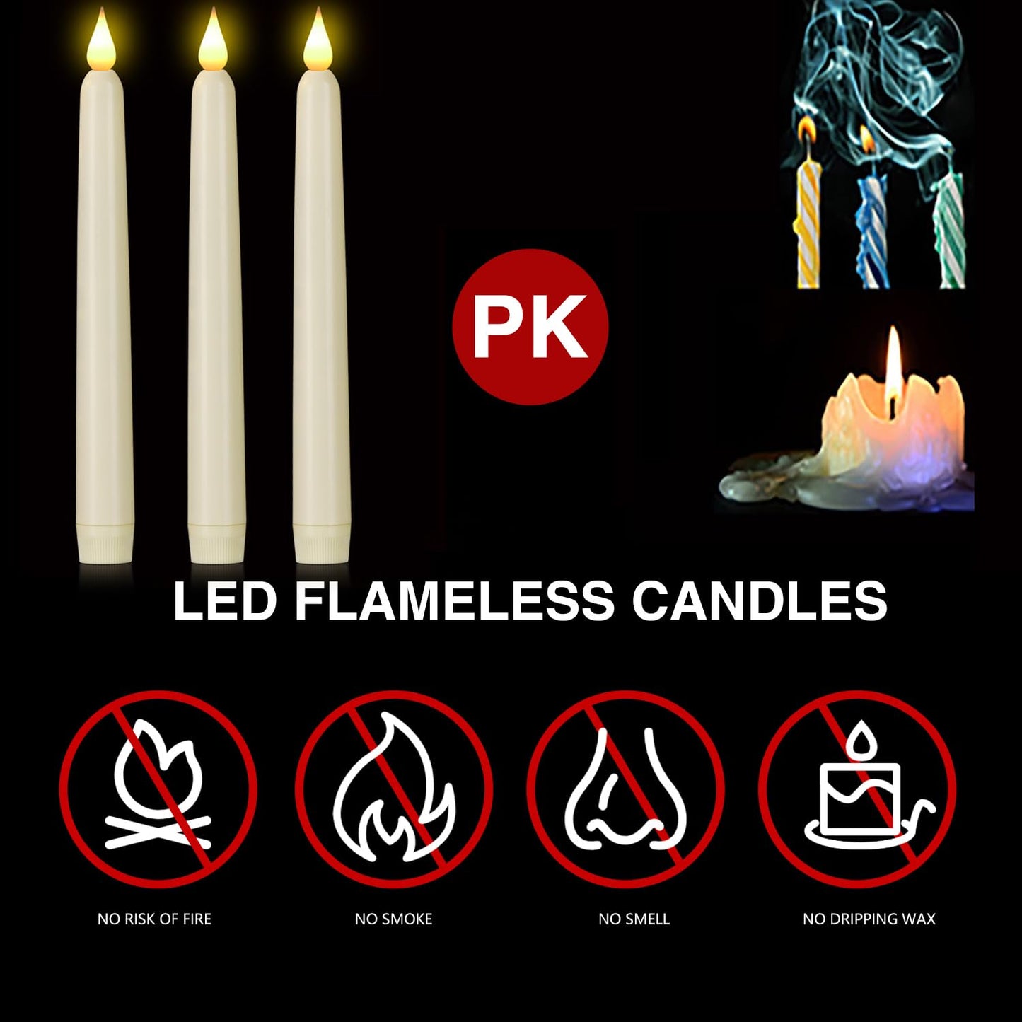 Hanzim Flameless Taper Candle with Remote Control, 3pack Plastic LED Candles, Flickering Battery Operated, 9.2''Classic Tall Candles for Wedding, Party,Christmas,Home Decor (Ivory)