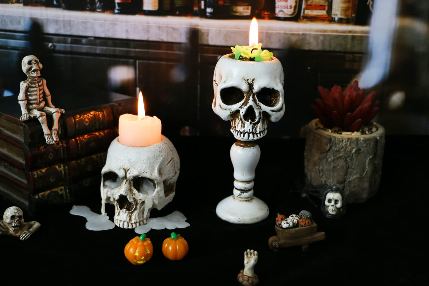 Skull Candle Holder - Gothic Shed Tears Human Skull Tealight Candle Holder Novelty Skull Bone Candlestick Halloween Home Bar Party Tabletop Decor