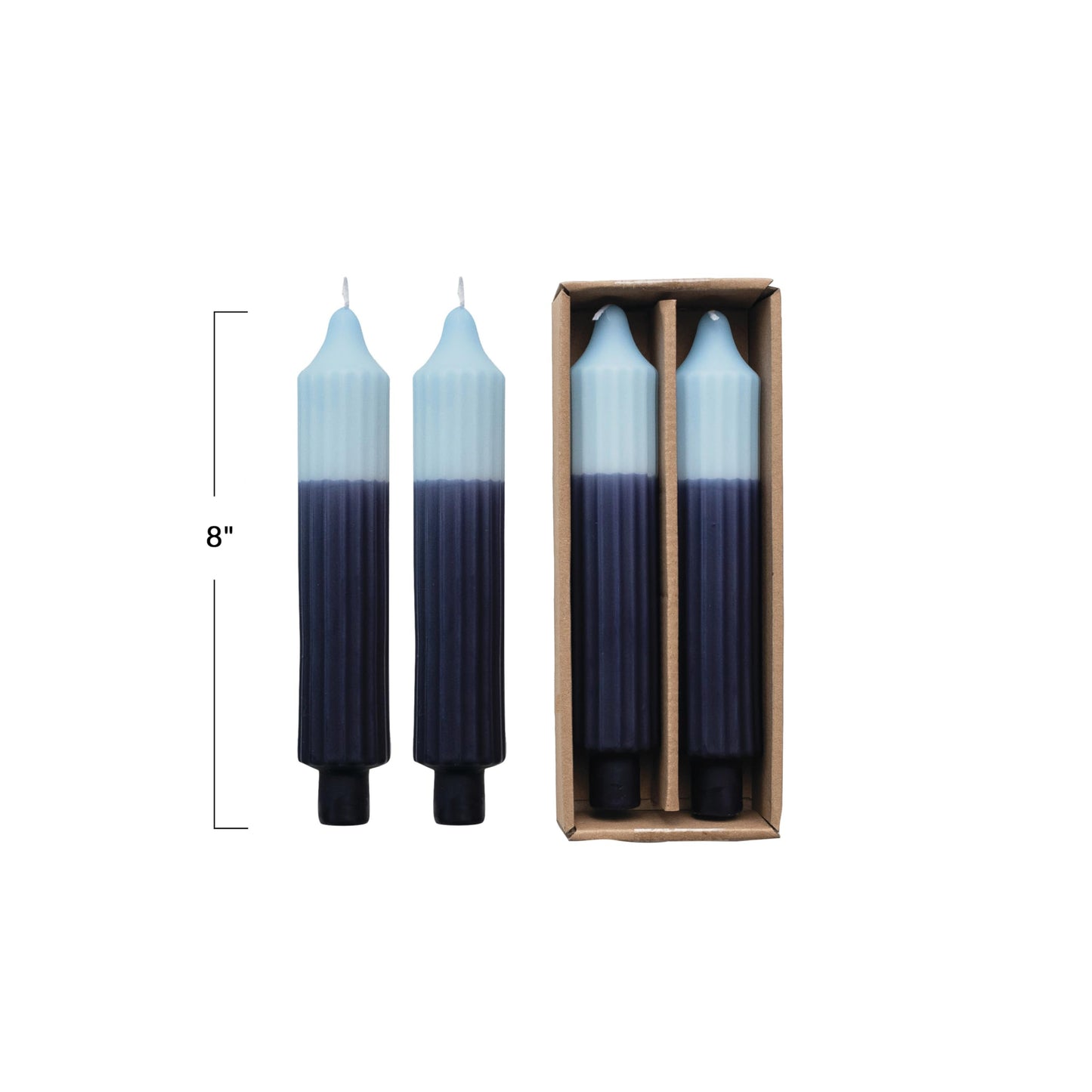 Creative Co-Op Two-Tone Pleated Taper Candles in Box, Blue, Set of 2