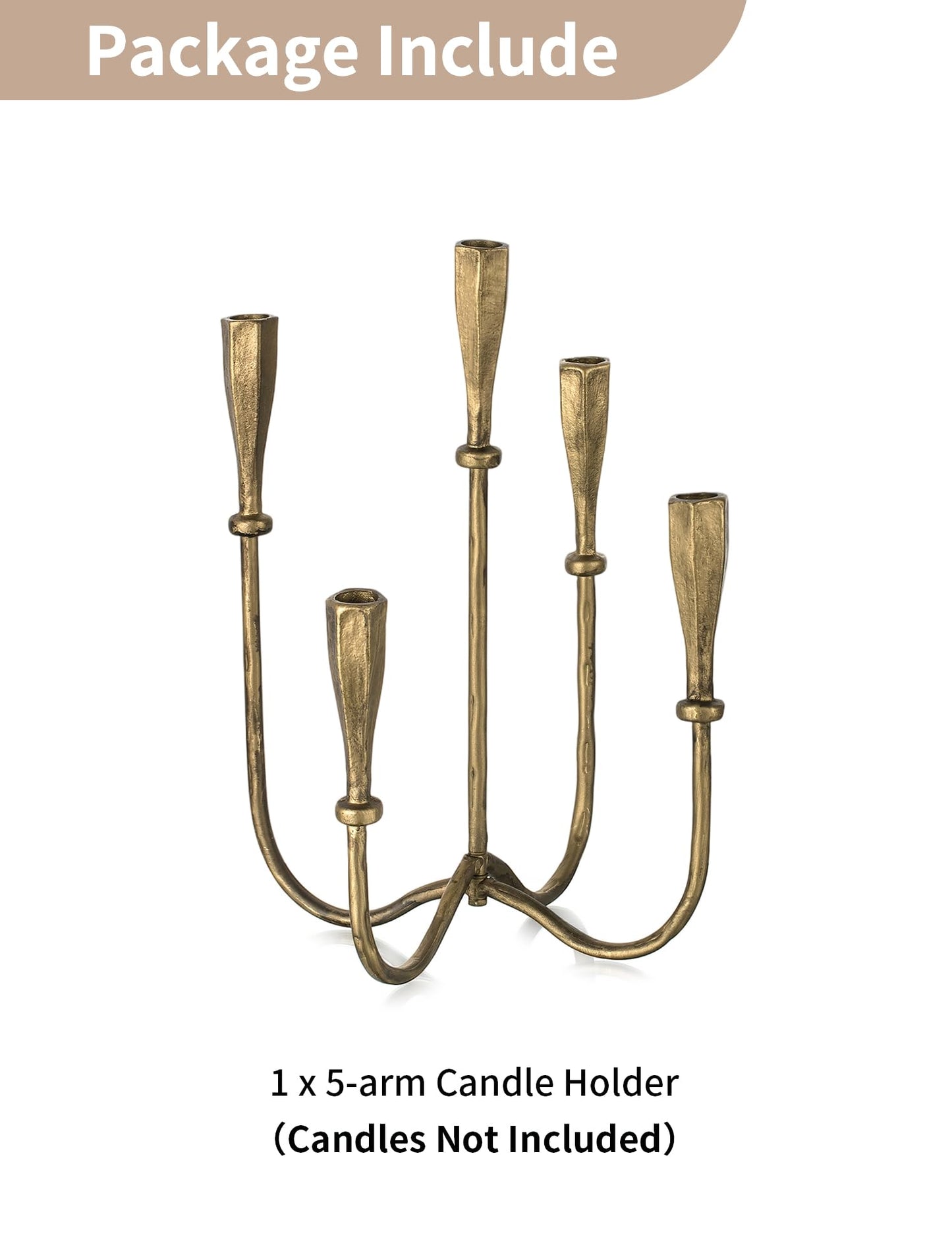 NUPTIO Iron Taper Candle Holders: Gold Tall Candelabra for Candlestick - Antique Brass Candle Stick Holder 5 Arm for Thanksgiving Christmas Fireplace Table Centerpiece