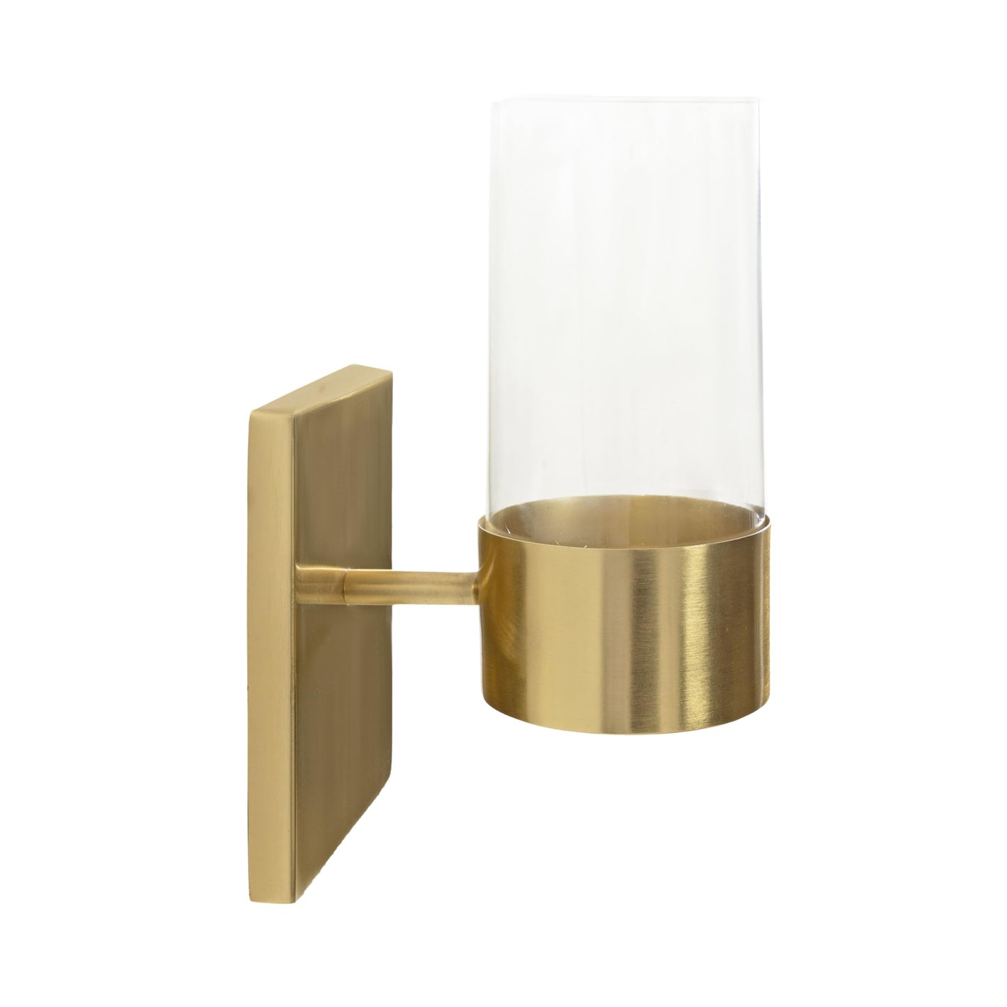 Kate and Laurel Zabler Modern Metal Wall Sconce; 5 x 6 x 10; Gold; Round Candle Holder with Removable Glass Cylinder for Flameless Candle Display in Bedroom or Bathroom