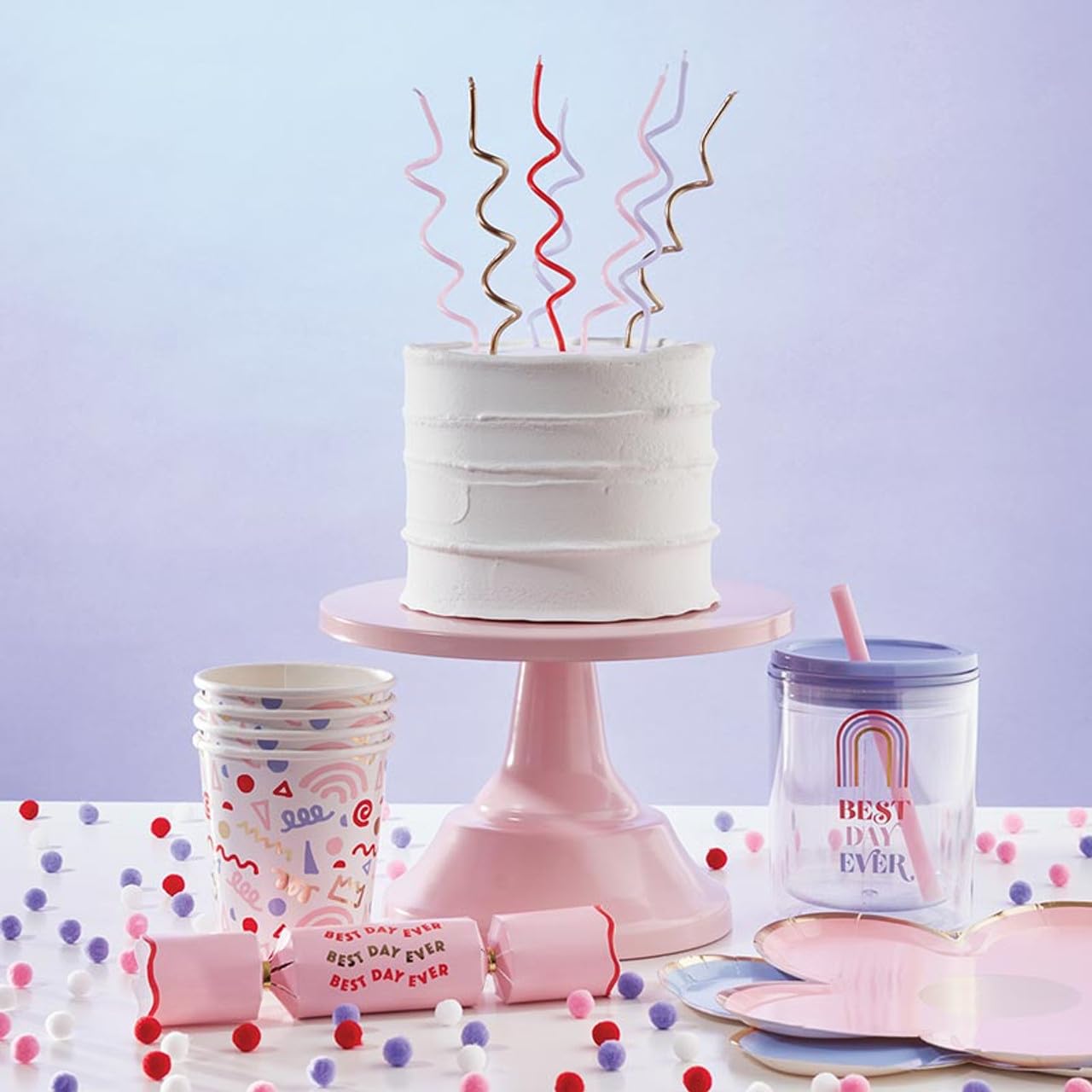 Slant Collections 16-Count Birthday Candles Colorful Cake Candle Pack, 5.5" Tall, Mod Party Spiral