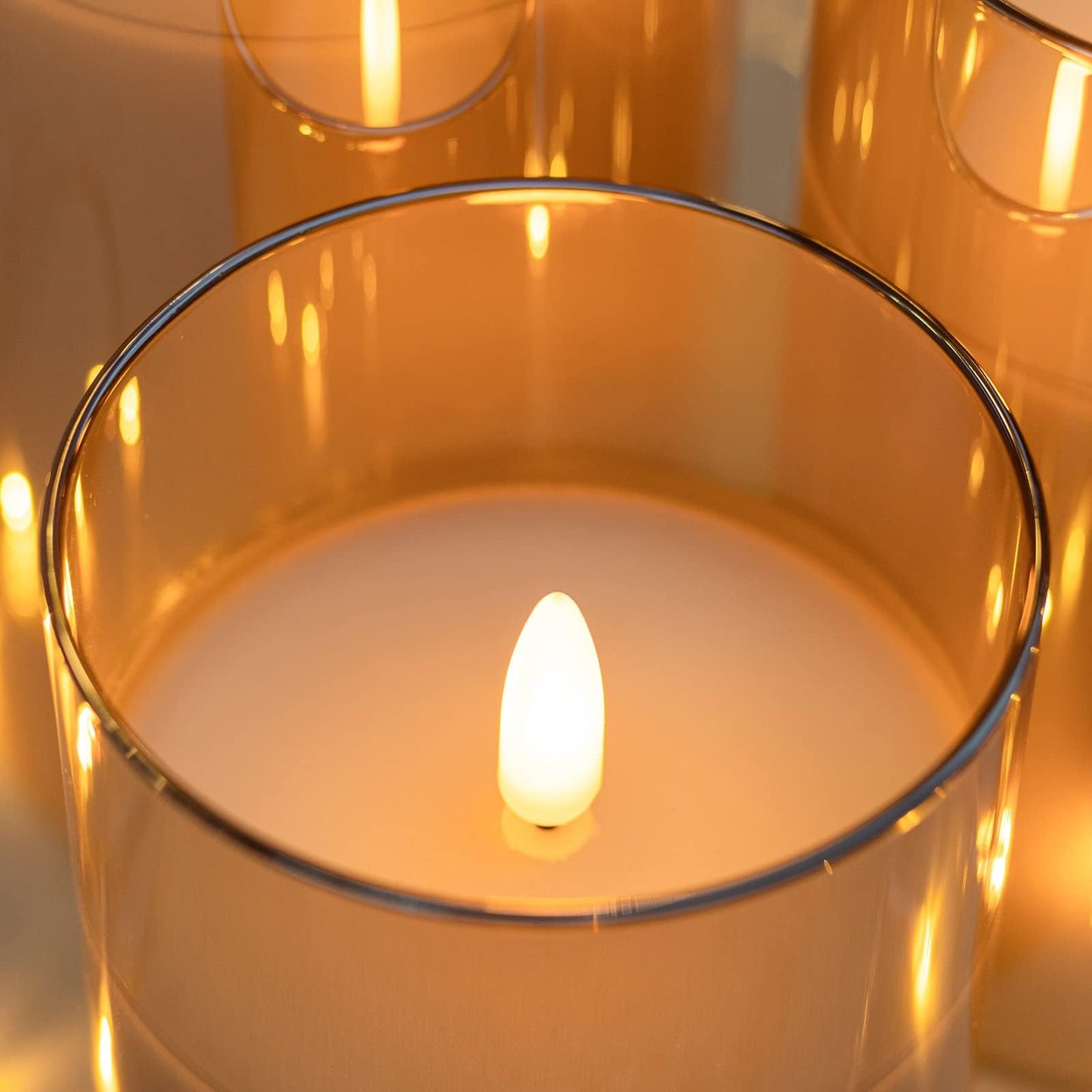 ANGELLOONG Gold Candles for Bathroom Decor, Glass Flameless Candles with Remote, Battery Operated LED Pillar Fake Candles with Timer for Christmas Home Fireplace Mantle Fall Decor