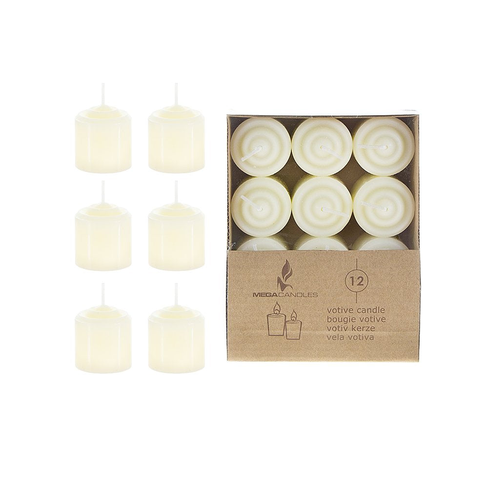 Mega Candles 36 pcs Unscented Ivory Votive Candle, Hand Poured Wax Candles 10 Hours 1.38 Inch x 1.5 Inch, Home Décor, Wedding Receptions, Centerpieces, Occasions, Events, Meditations, Holders