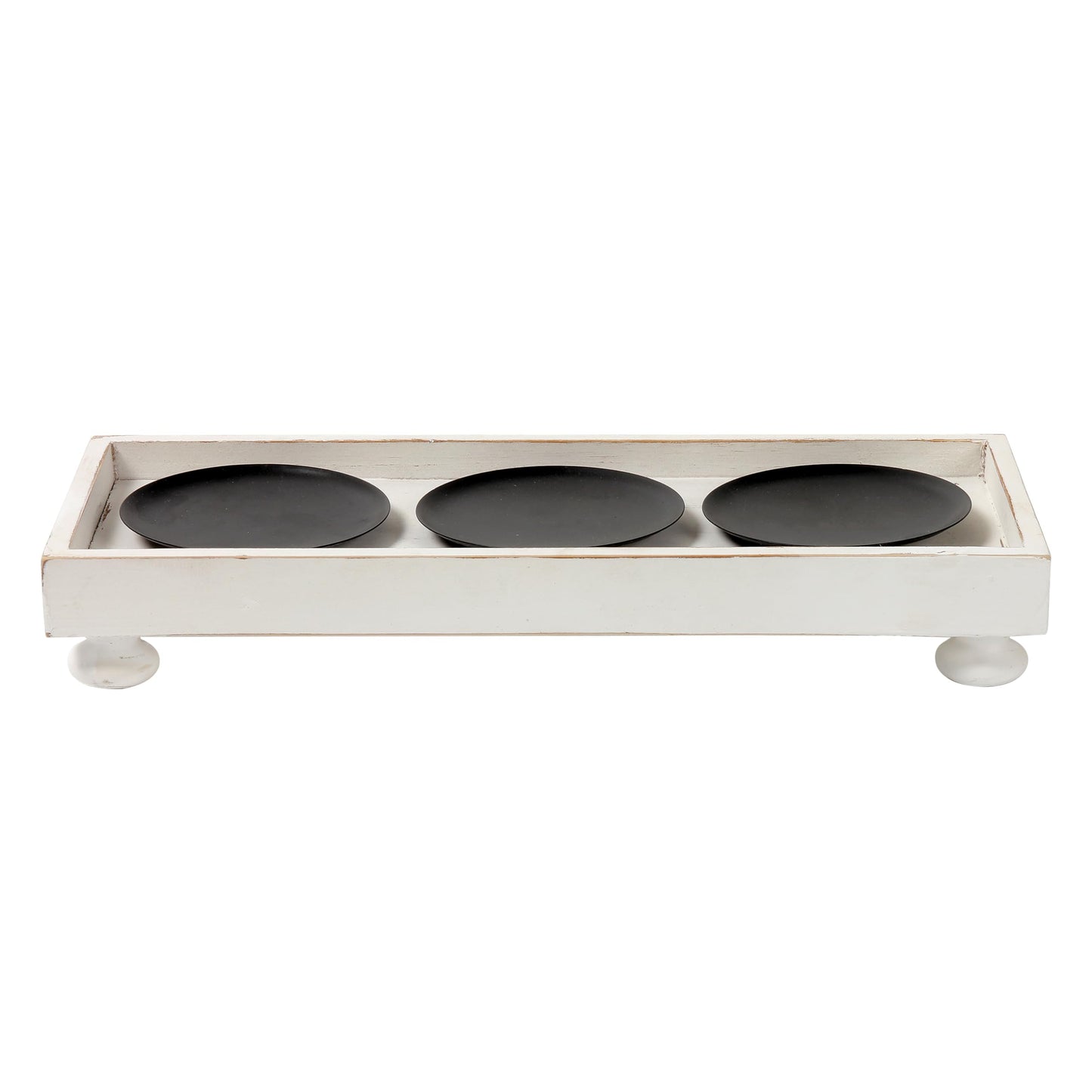 SOFE Rustic White Wooden Candle Holder Tray, 3-Pillar Candle Plate for Tables Mantel Decor, Distressed Finish, Multifunctional Home Decor Accessories