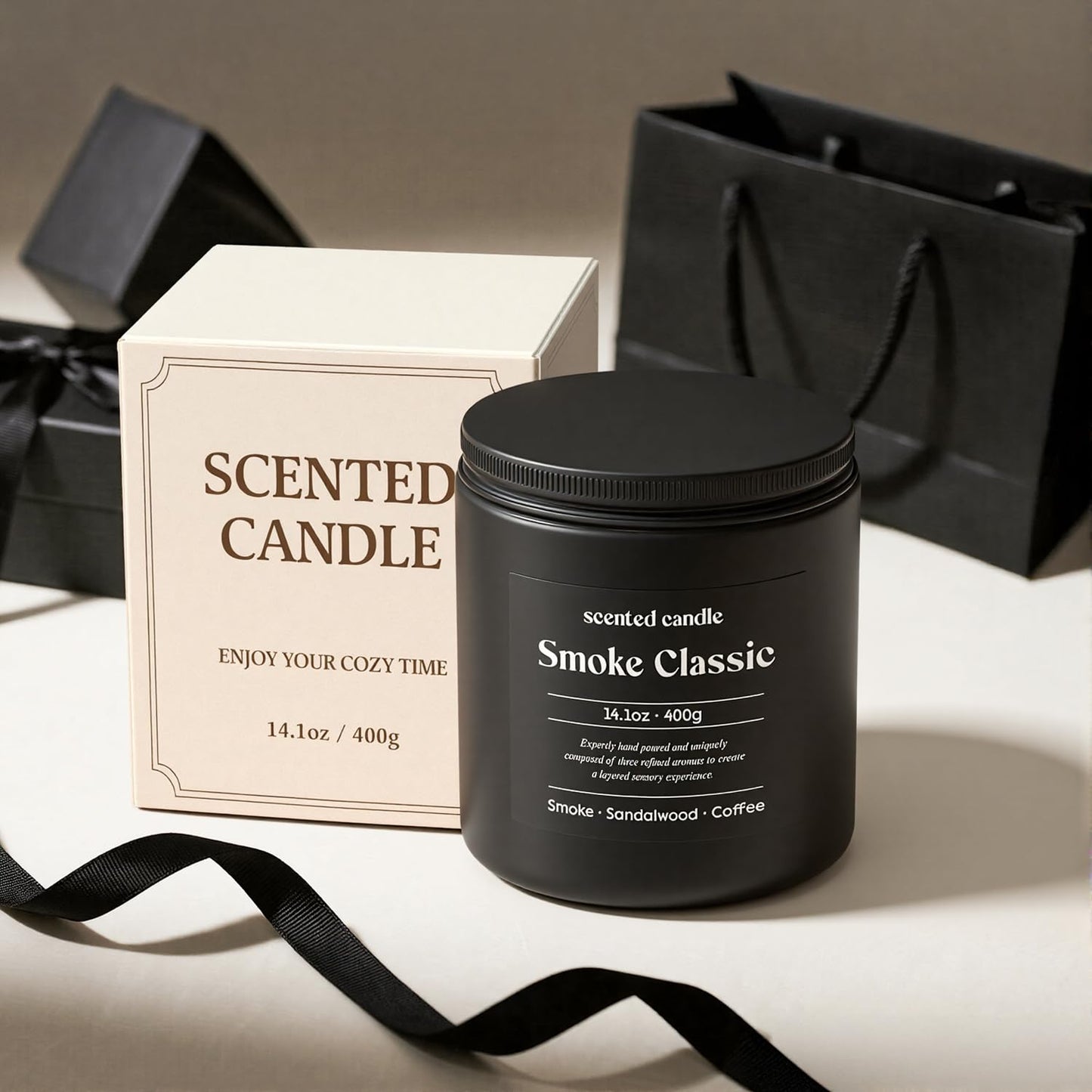 CHILLFLAME Candles for Men, 14.1 oz Scented Candles for Home, 2 Wicks Blended Scents Birthday Candles Gifts for Dad, Teacher, Boyfriend (Smoke+Sandalwood+Coffee)