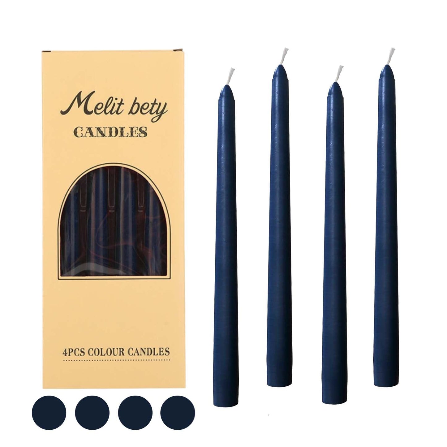 10 inch Dark Blue Taper Candles,Set of 4 Tapered Candle, Tall Candlesticks,Conical Stick Candles,Smokeless,Home Dinner, Party, Wedding, Halloween, Christmas (Dark Blue, 10inch)