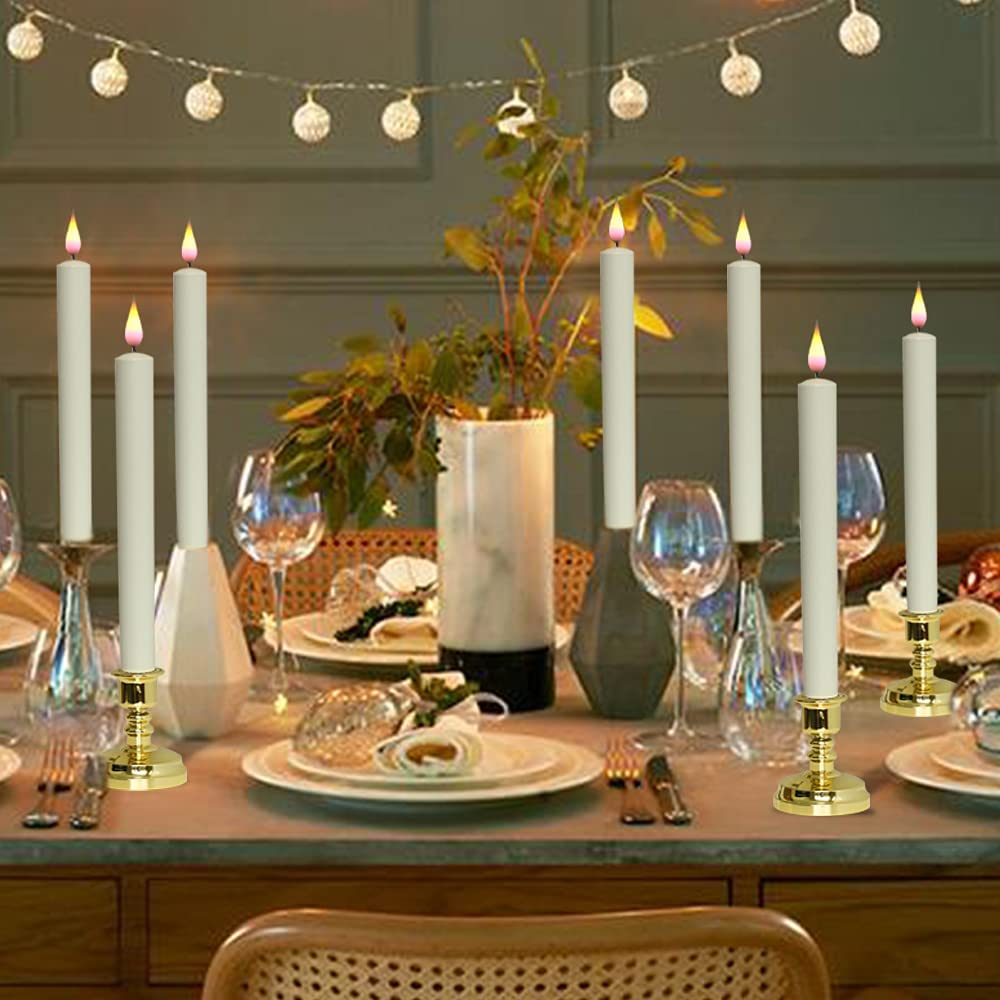 DRomance Christmas Flameless Window Taper Candles with 10-Key Remote and Timer, Battery Operated Real Flame Effect Realistic 3D Wick, 6 Pack Gold Holders and Suction Cups Included