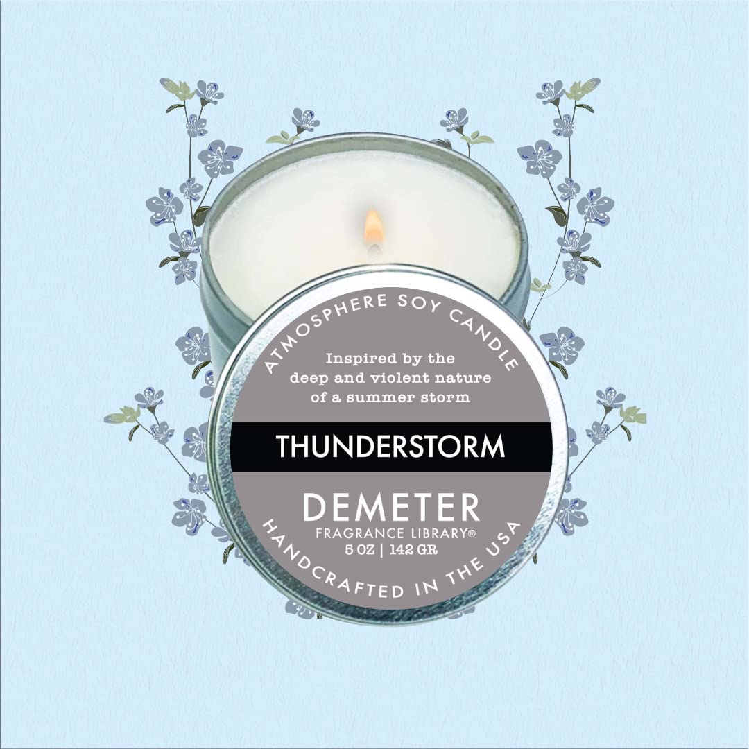 DEMETER Thunderstorm Soy Candle, Scented Candles with Unique Fragrances, Perfect for Aromatherapy and Home Decor, Cute Candles for Travel and More
