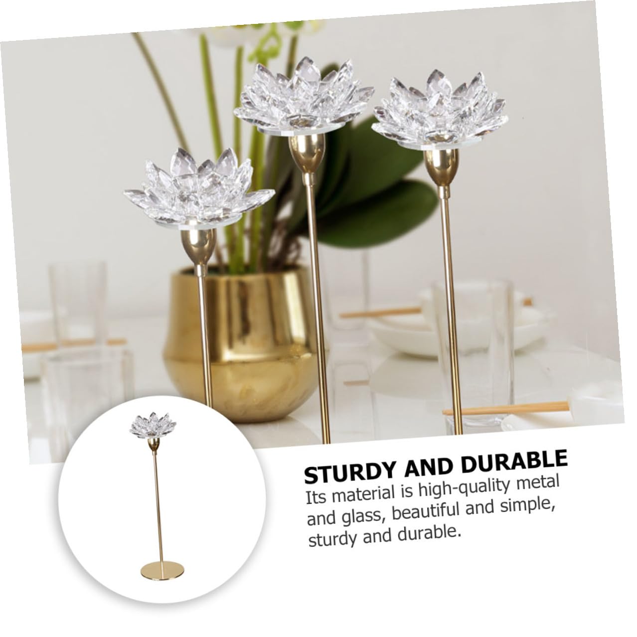 Abaodam Simple Metal Candle Stand Crystal Lotus Candle Holder Small Gold Decorative Candlestick for Dining Room Romantic Home Décor