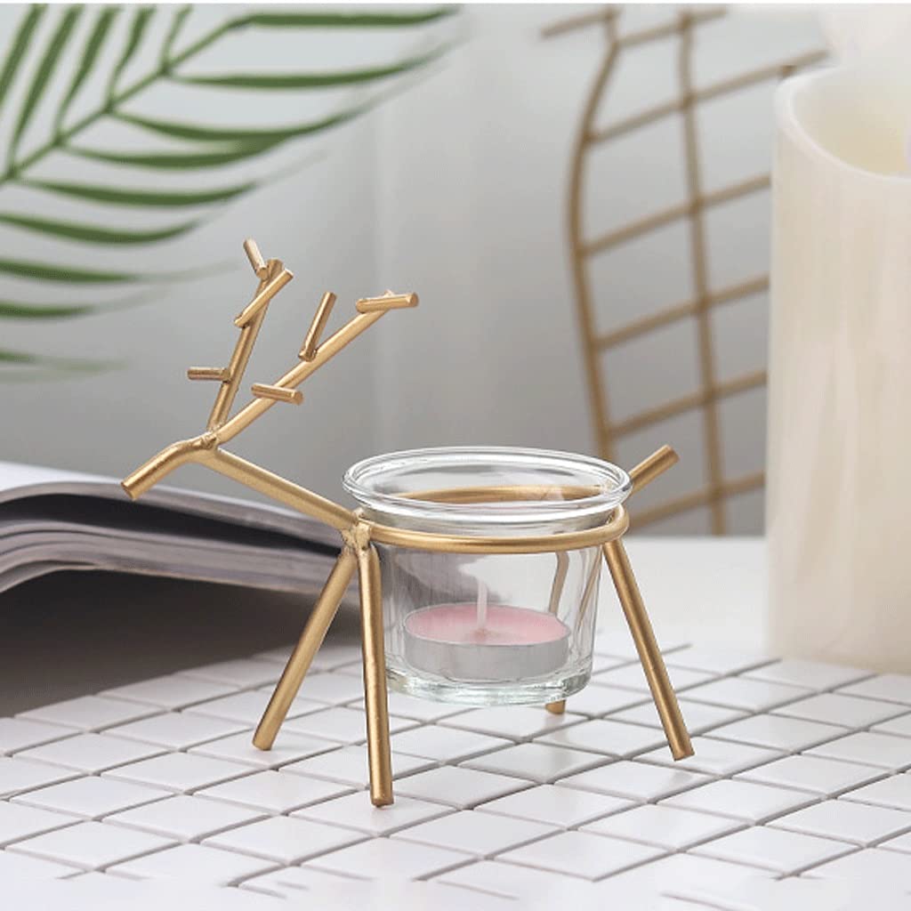 UNNS Candlestick Holder Modern Wrought Iron Fawn Candlestick Glass Candlestick Ornament Suitable for Dinner Living Room Kitchen Dining Room Candle Holders (Color : A)