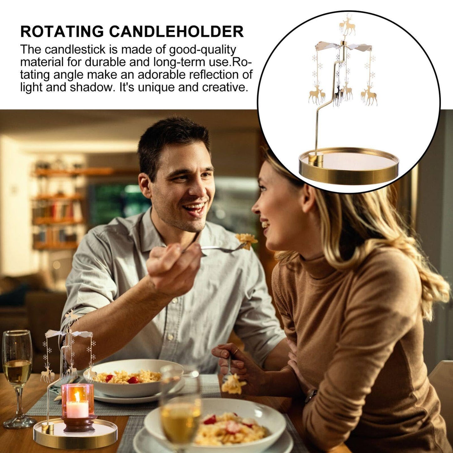 Luxshiny 1pc Romantic Metal Candle Holder Rotating Design for Elegant Table Decor for Home Restaurant Wedding and Holiday Gatherings