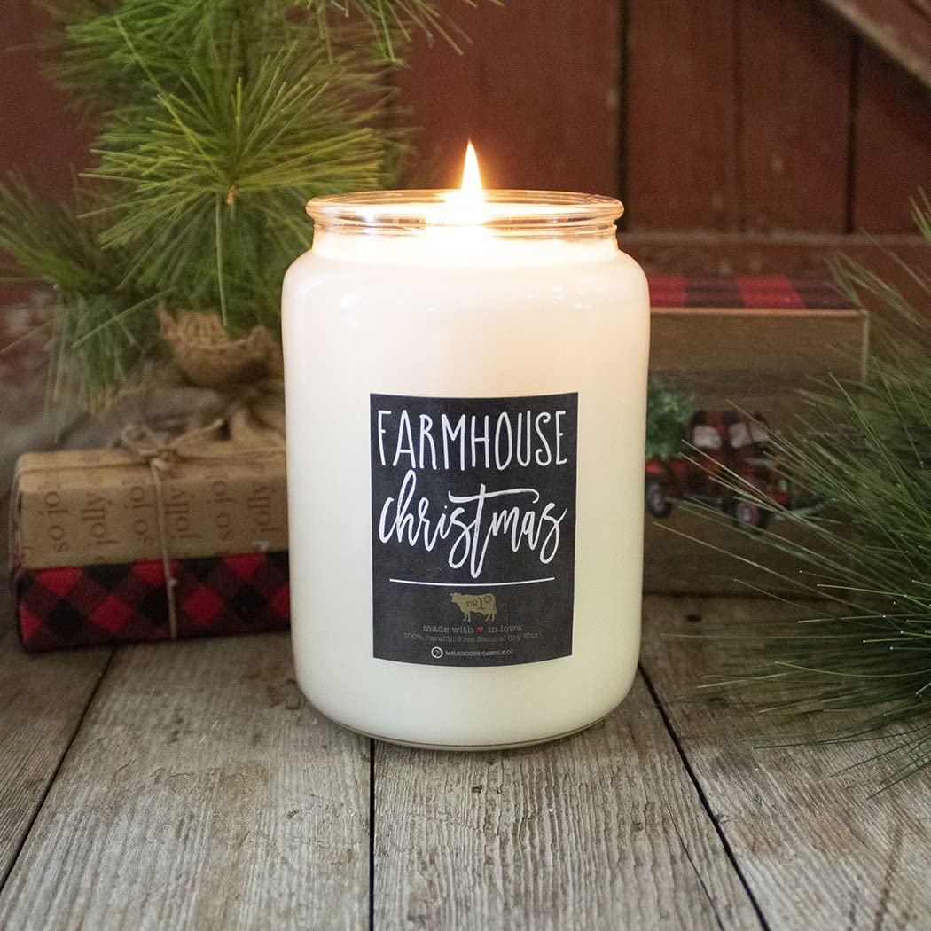 Milkhouse Candle Company Farmhouse Christmas Soy Candle - Crisp Apple | Spicy Cinnamon | Peppered Clove Scented - 26 oz Farmhouse Jar with Lid, 150+ Hour Burn Time, Made in the USA