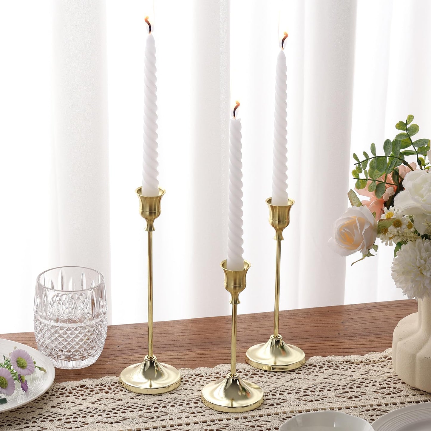 Tunyet Candlestick Holders 6PCS, Metal Taper Candle Holder, Gold Candle Holders for Pillar Candles, Candle Holder for Wedding Fireplace Mantel Housewarming Gift