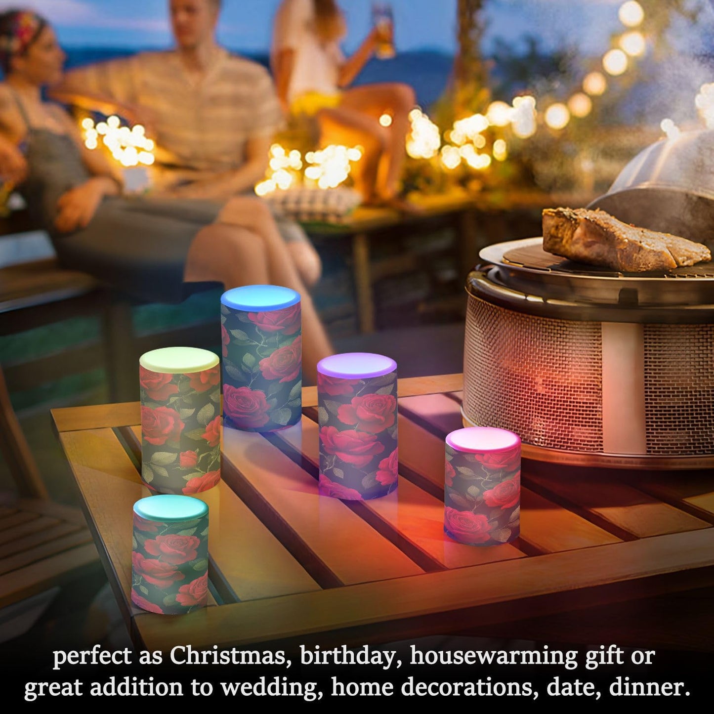 panksolu Flickering Flameless Candles, Beautiful Red Rose LED Candles with Remote Timer, Battery Operated Candle for Valentine Wedding Halloween Christmas Decor - Set of 2
