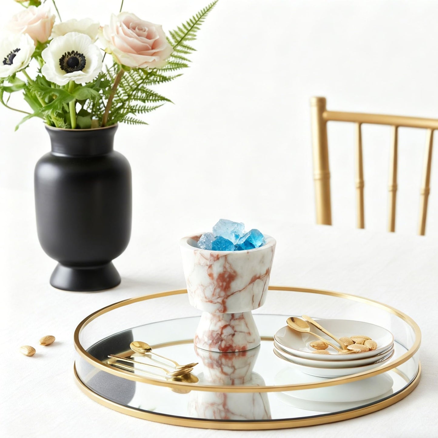 Marble Candle Holder 3’’ Red-White Scented Container Reusable for Home Decor, Meditation, Party or Dining Table Centerpiece