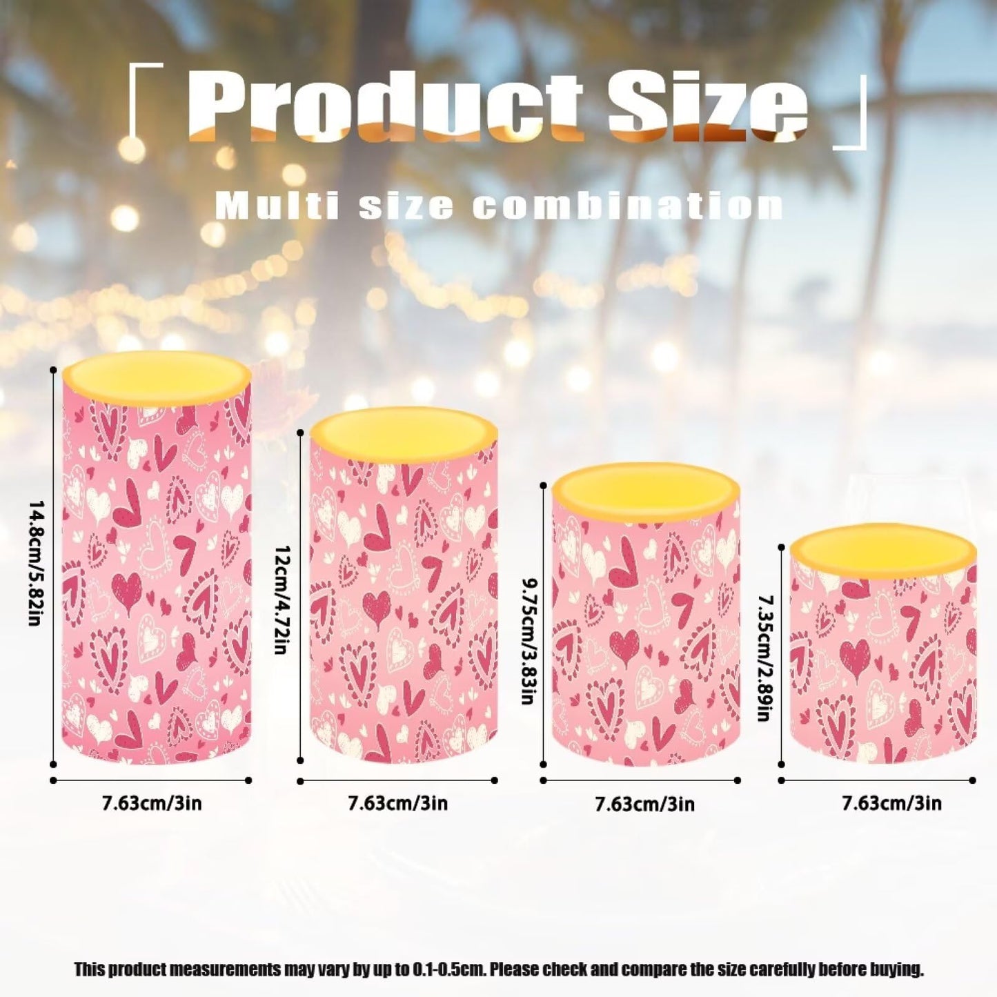NETILGEN Pink Love Hearts 4 Pcs Flameless Electric Candles LED Pillar Candles with Remote Timer Control for Valentine's Day Decoration